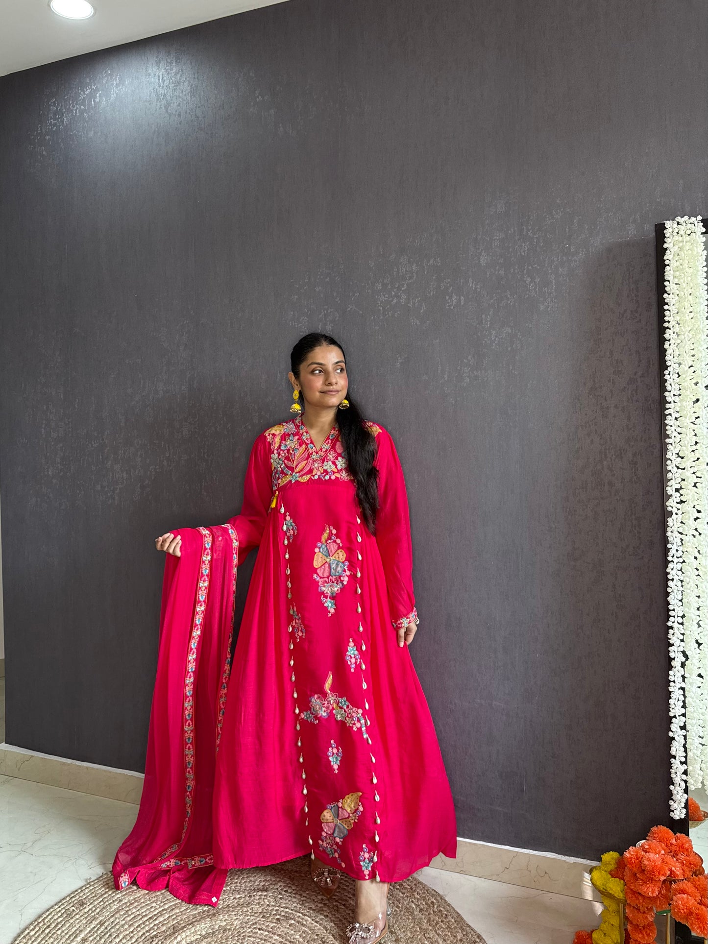 Mal cotton silk embroidered handwork Anarkali