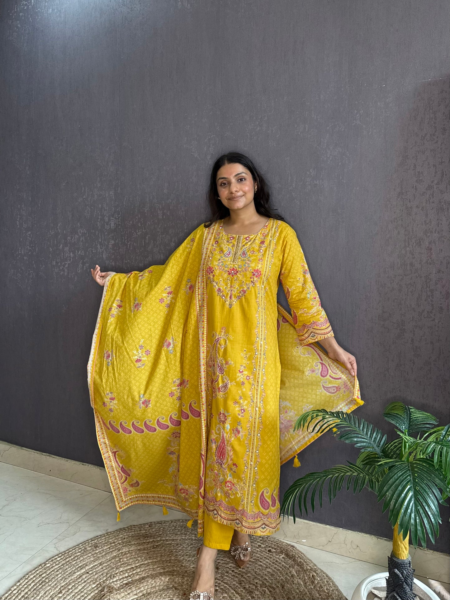 Pure cotton printed handwork kurta set