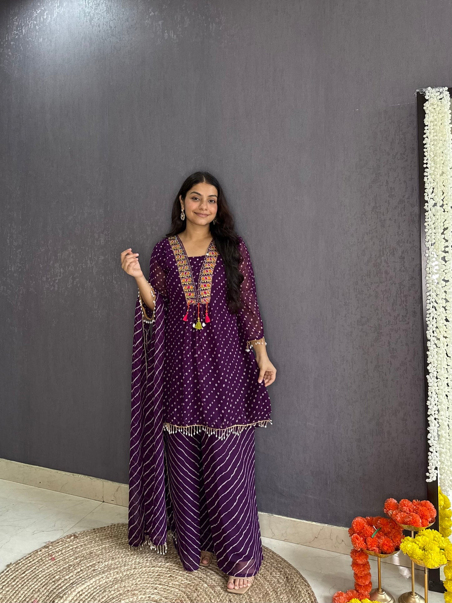 Handwork Bandhani Sharara suit