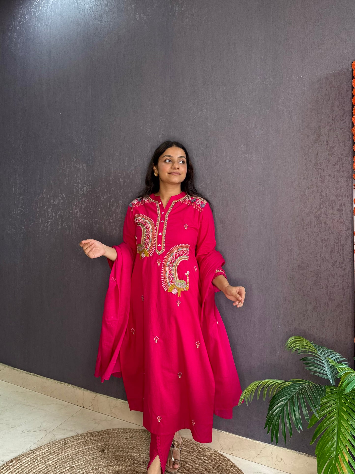 Pure cotton tulip pants peacock suit set