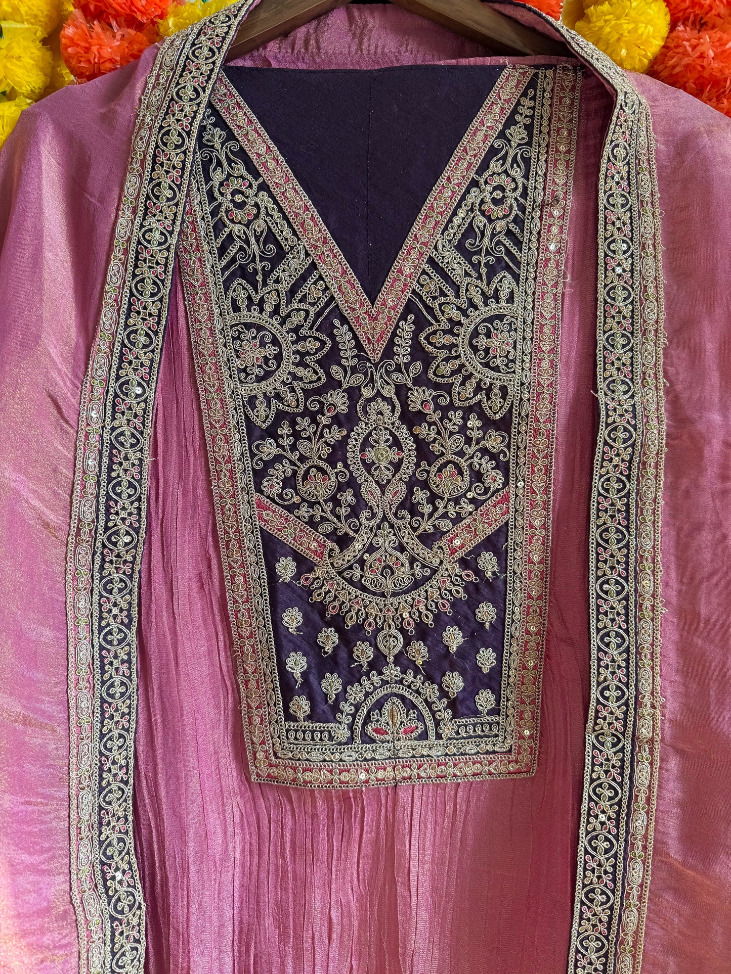 Crush tissue marori aari work suit