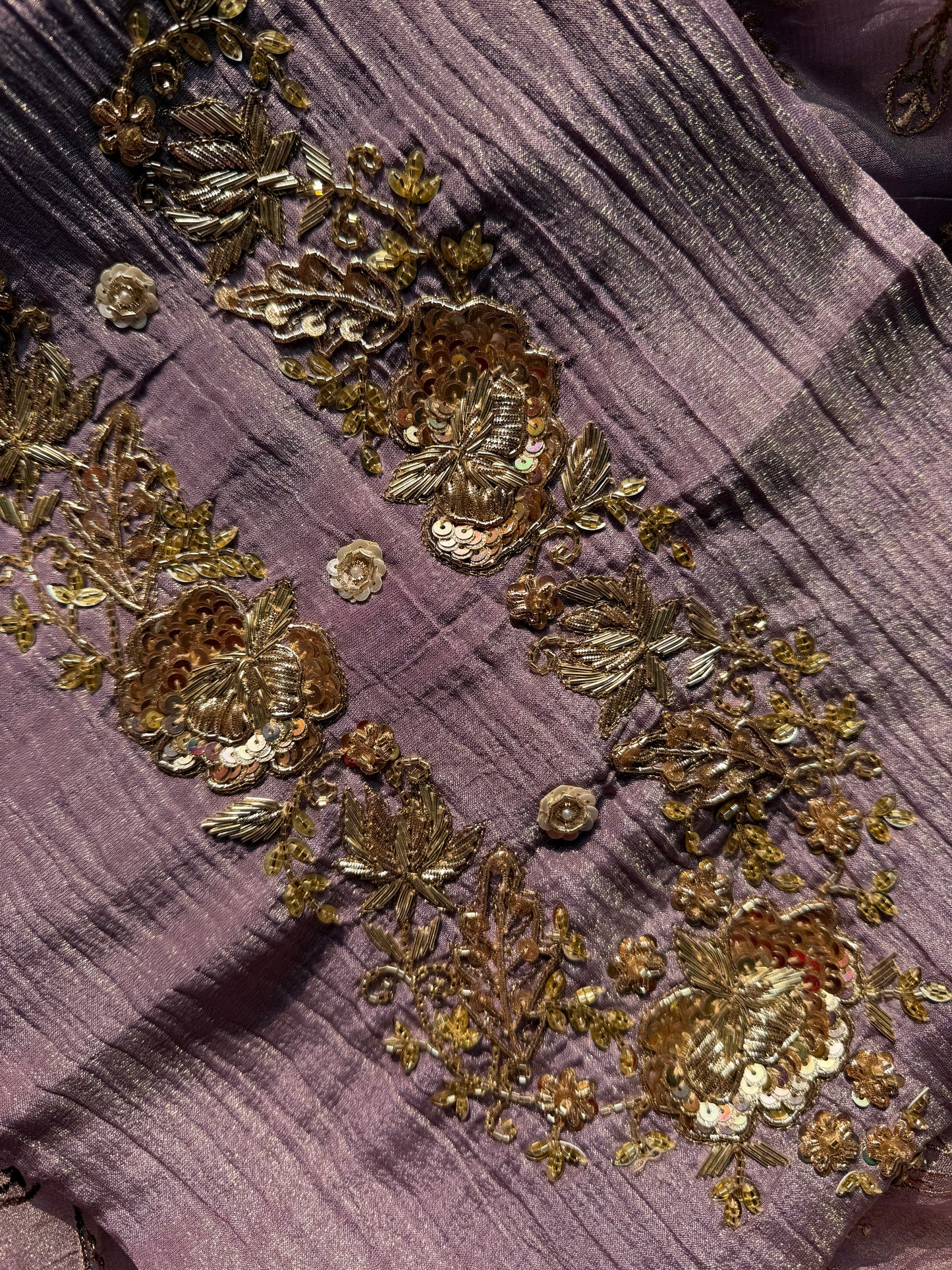 Luxurious crush tissue zardozi embroidered suit