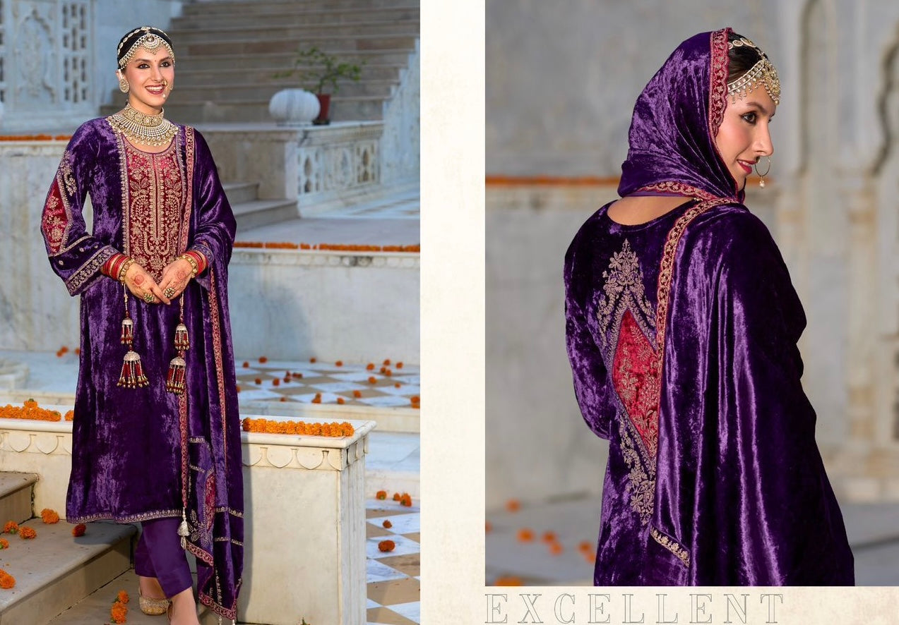 Velvet Front back Marori Aari work suit