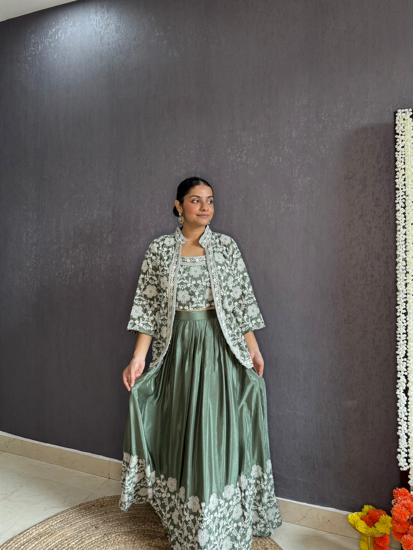 Lehenga jacket lucknowi embroidered dress