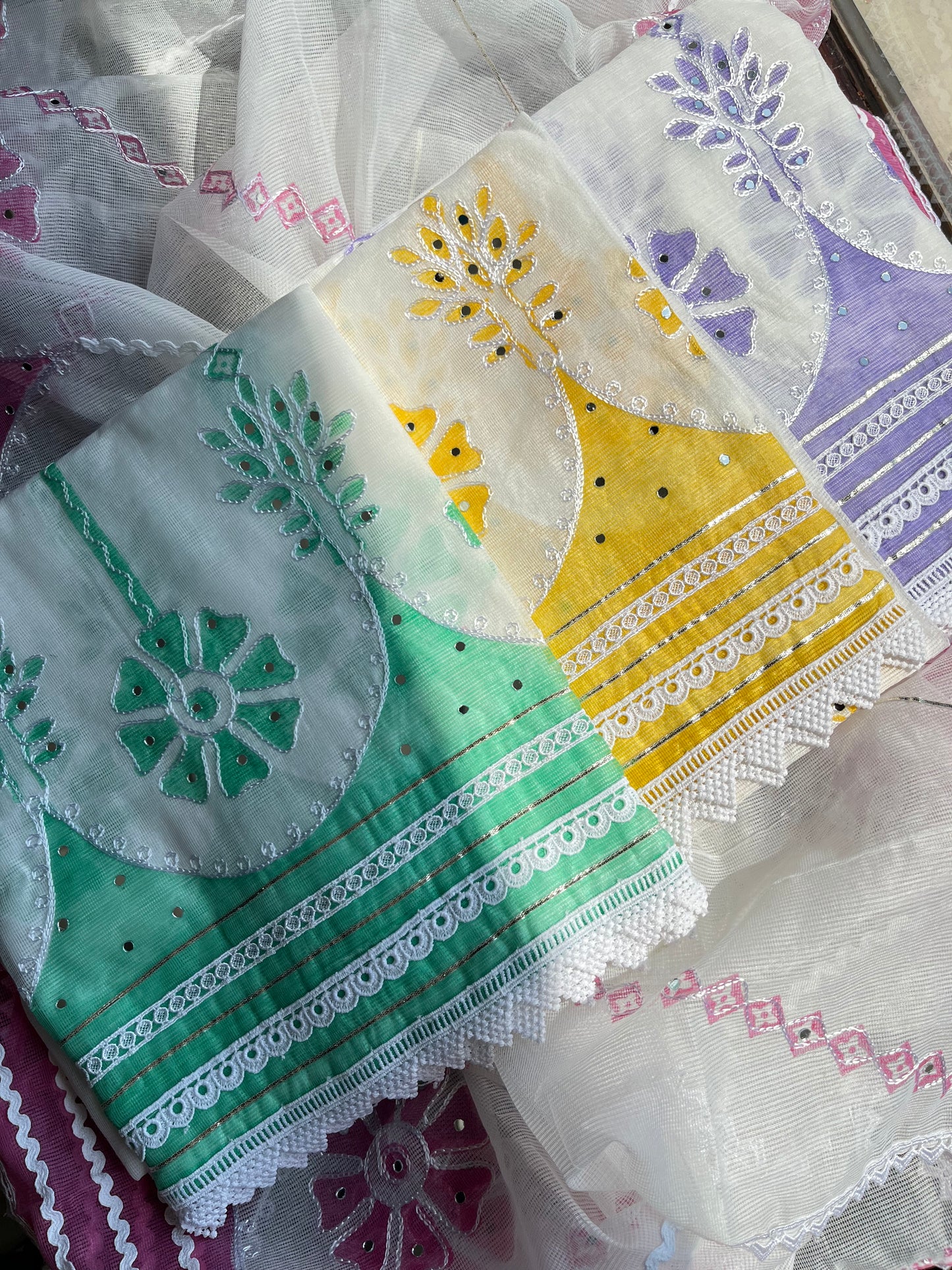 Kota doria aari work handpainted suits