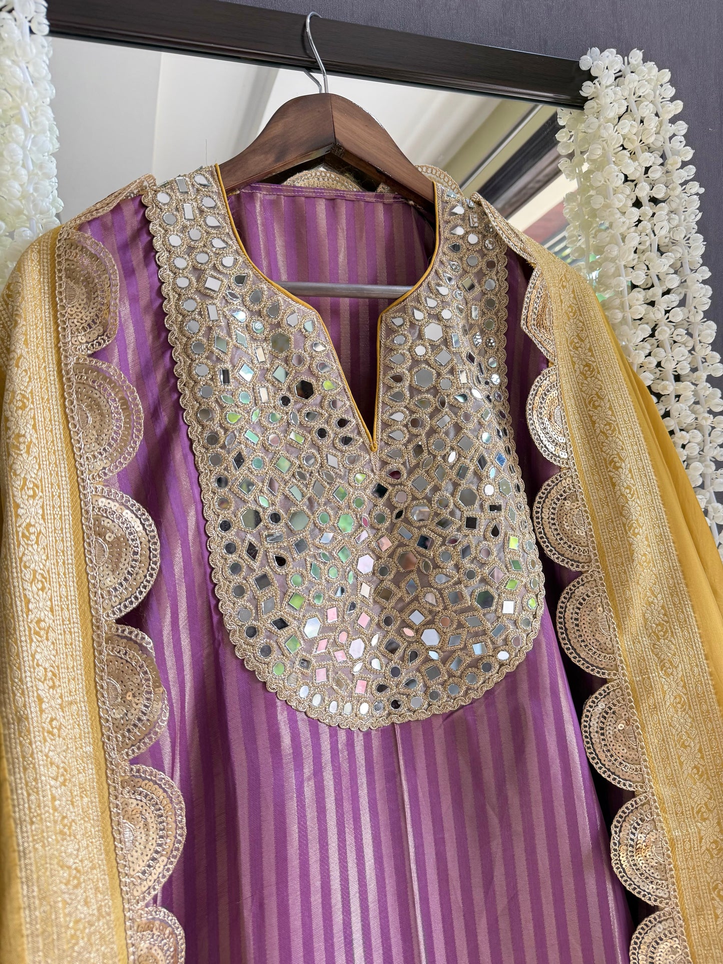Premium Mirror work tissue benarsi suit