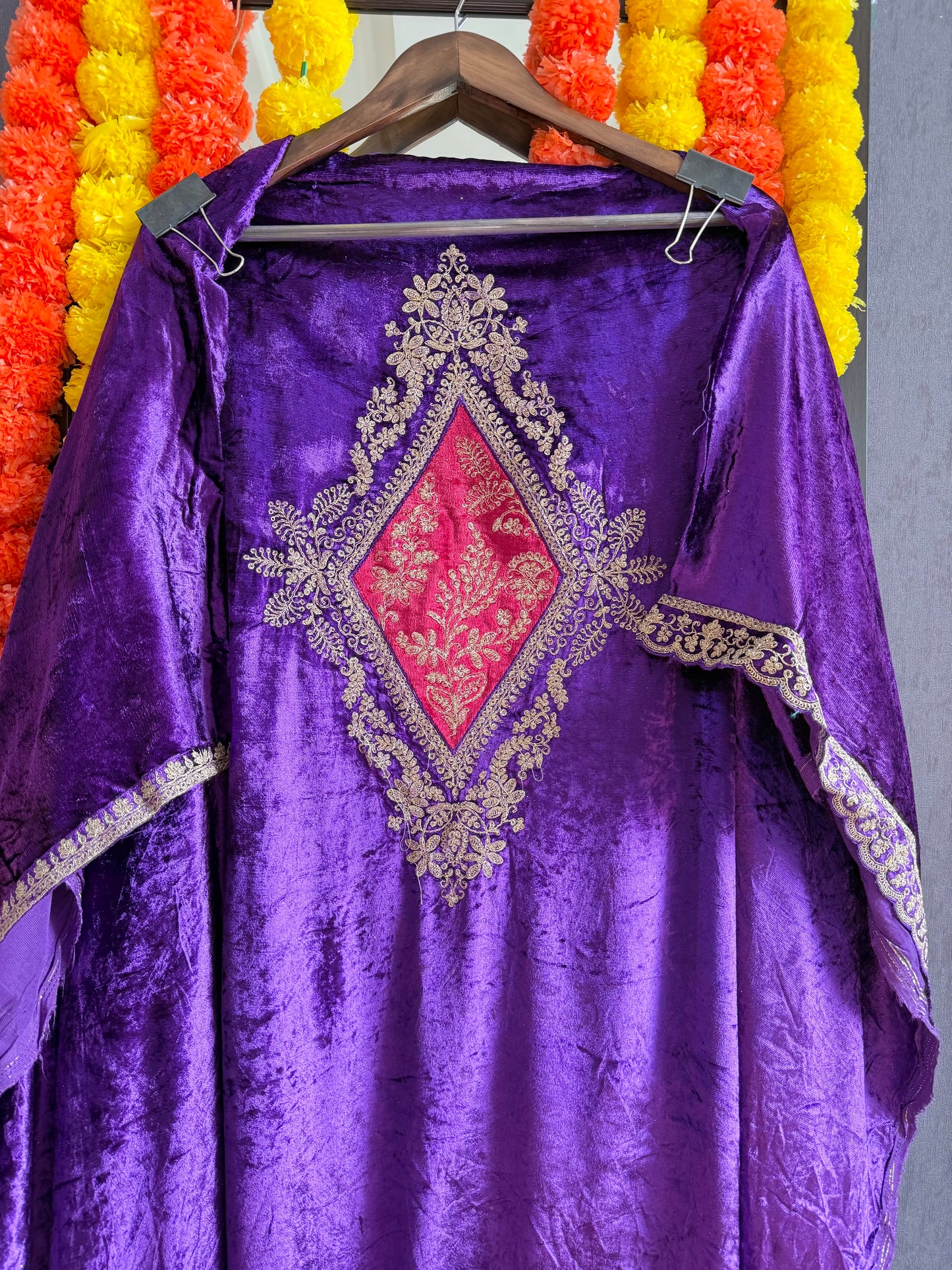 Velvet Front back Marori Aari work suit