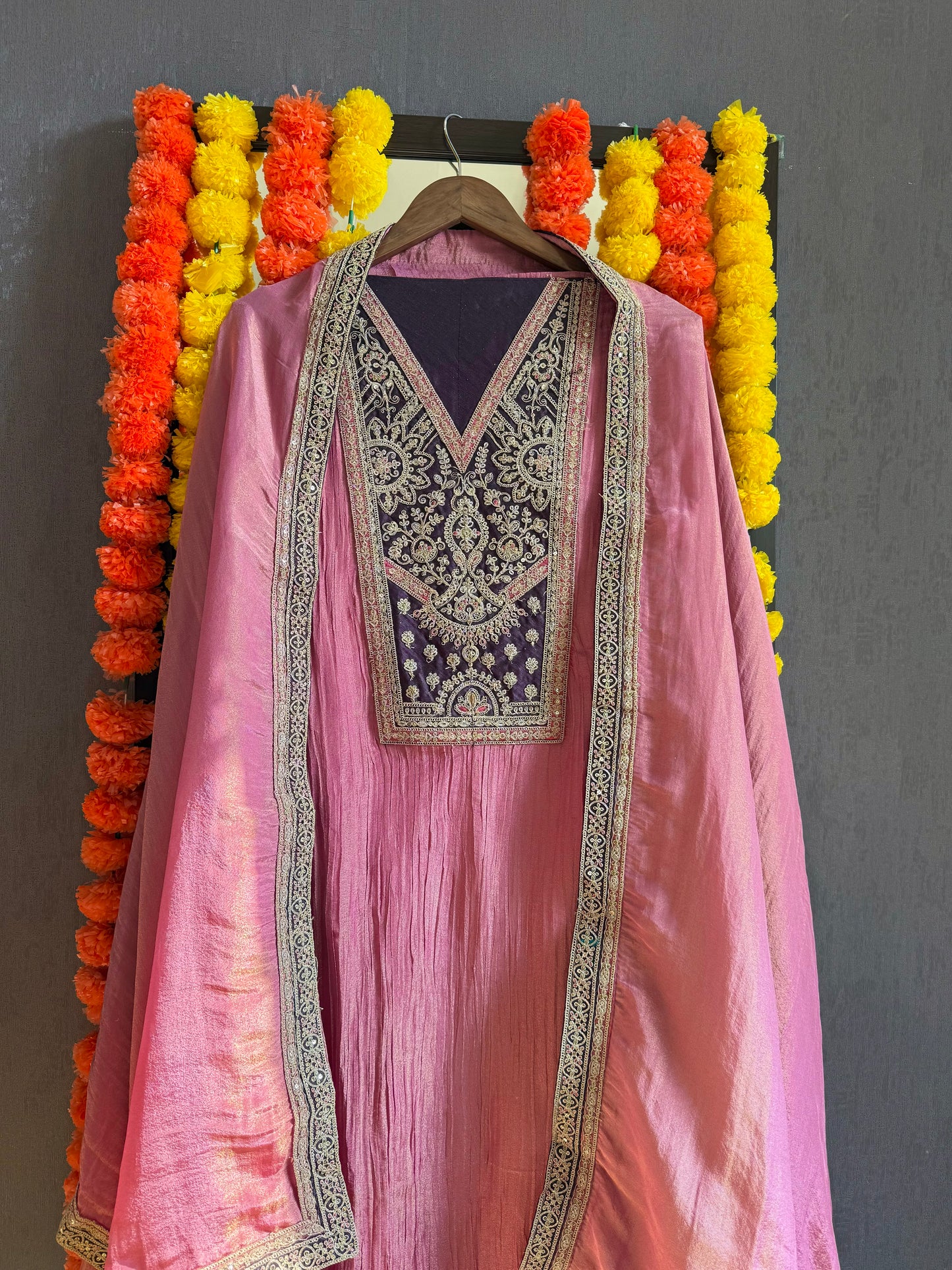 Crush tissue marori aari work suit