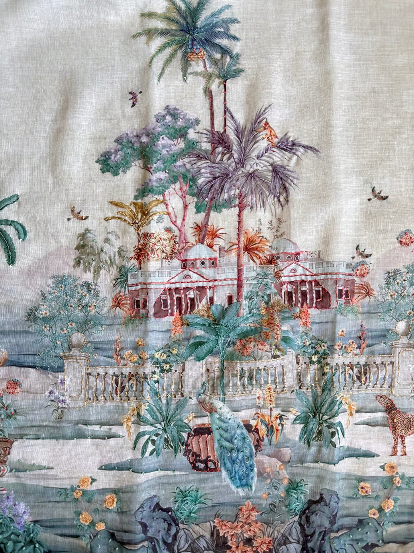 Pure linen frenchknot kantha work suit