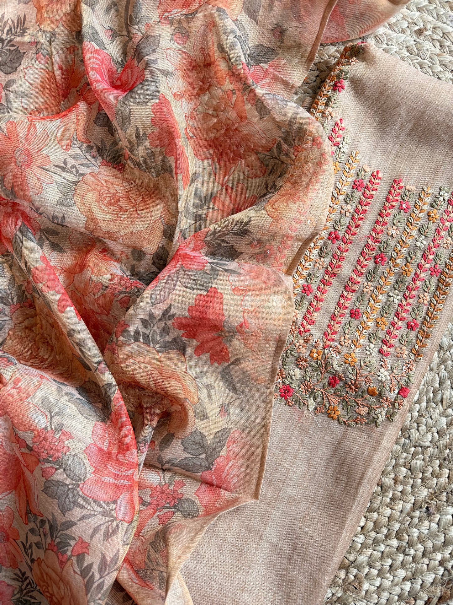 Pure linen frenchknot suit