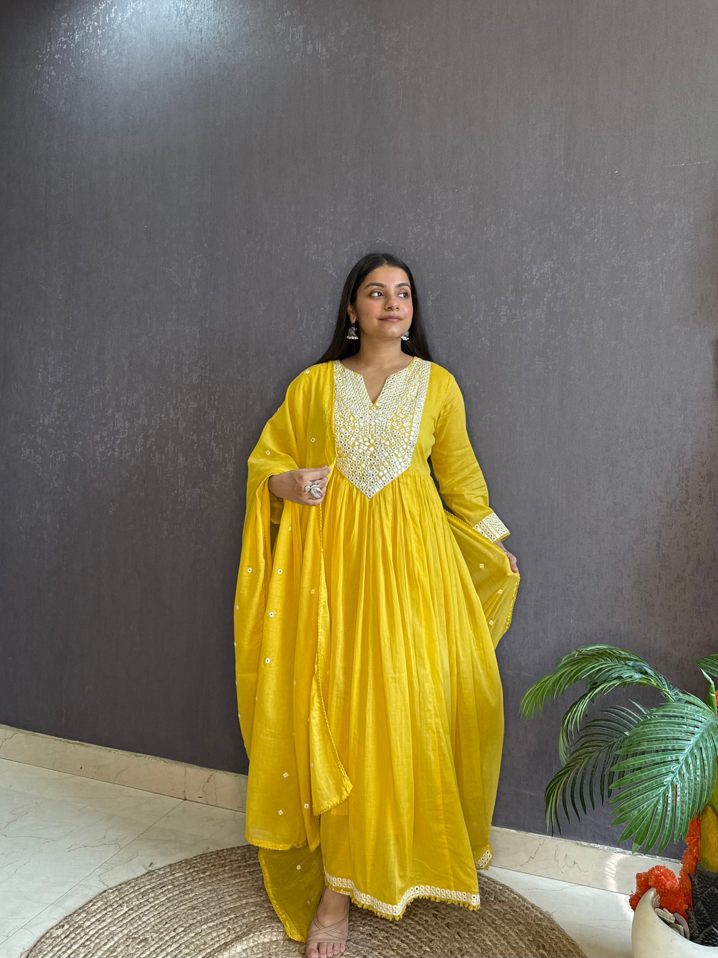 Mal cotton mirror embroidered Anarkali