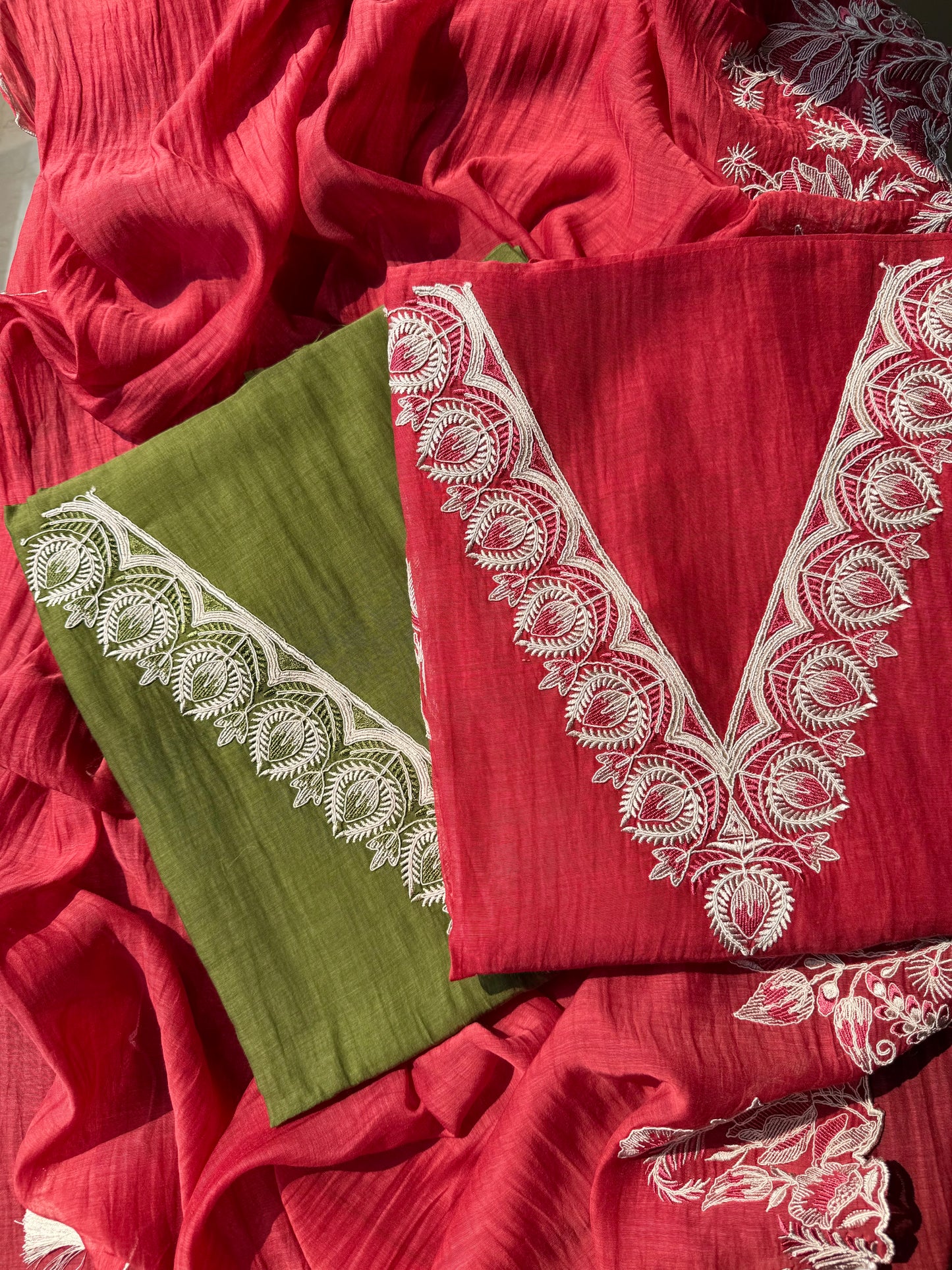 Luxurious aari work Mul chanderi suit