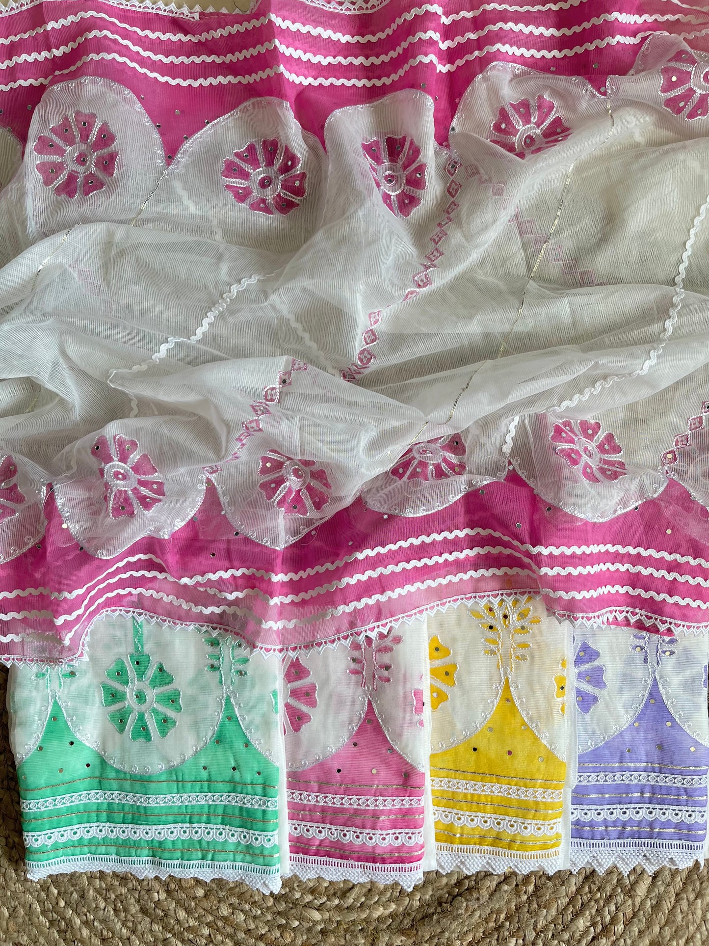 Kota doria aari work handpainted suits