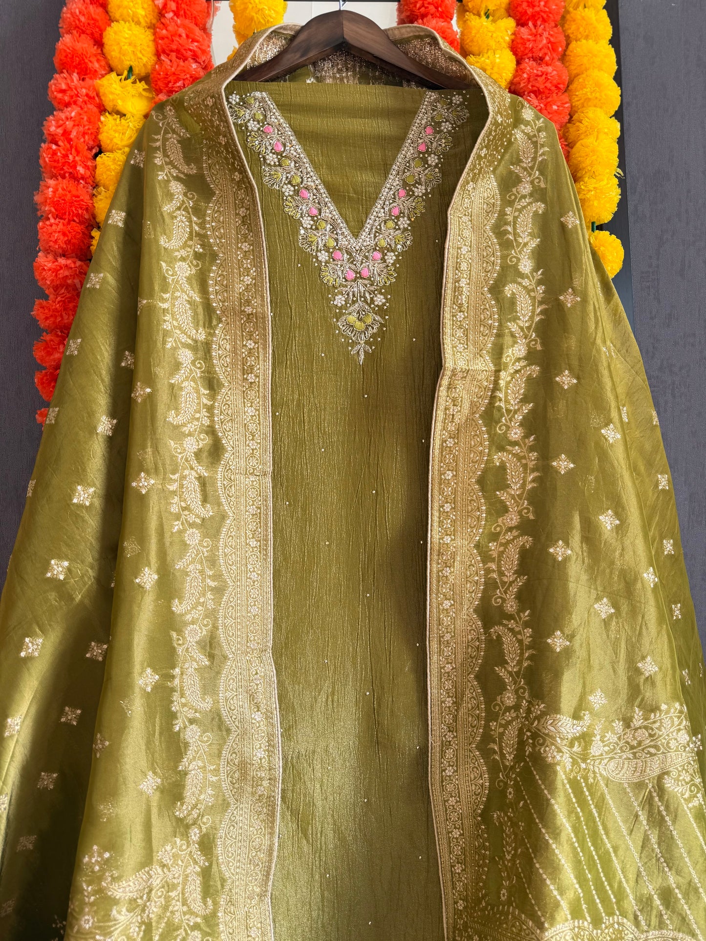 Premium Benarsi crush tissue handwork suit