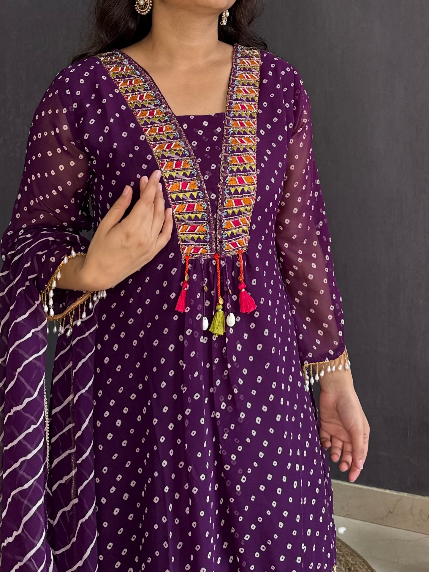 Handwork Bandhani Sharara suit