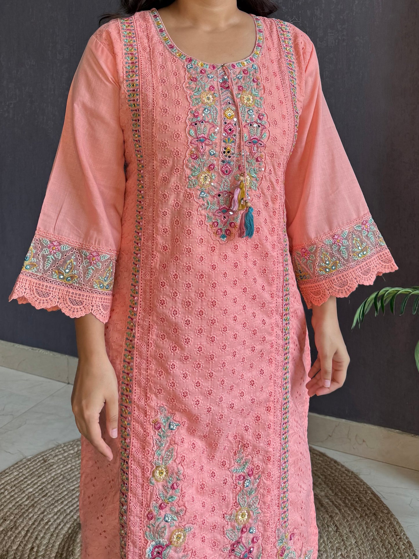 Cotton schiffili designer suit