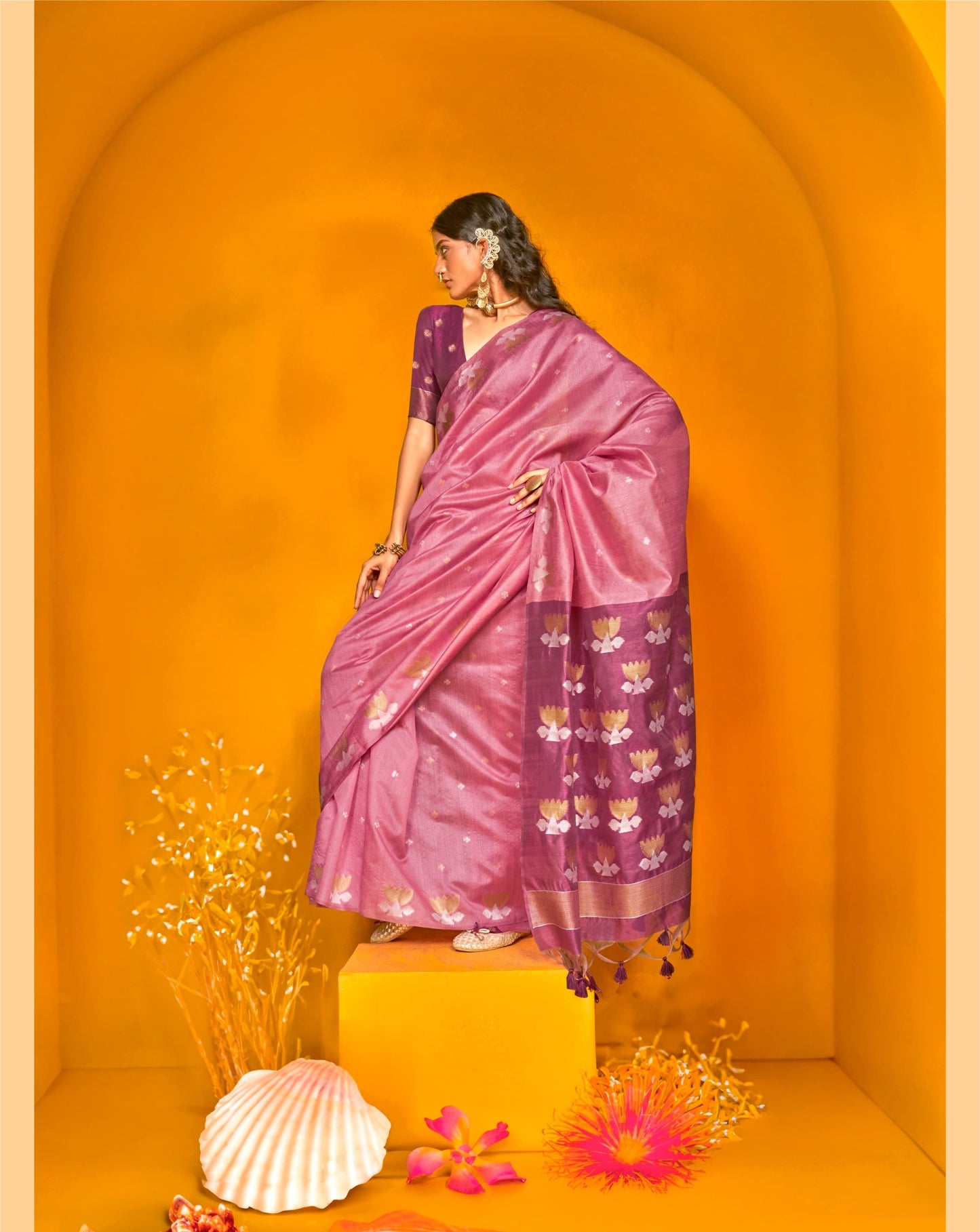 Tussar silk zari lotus weave saree