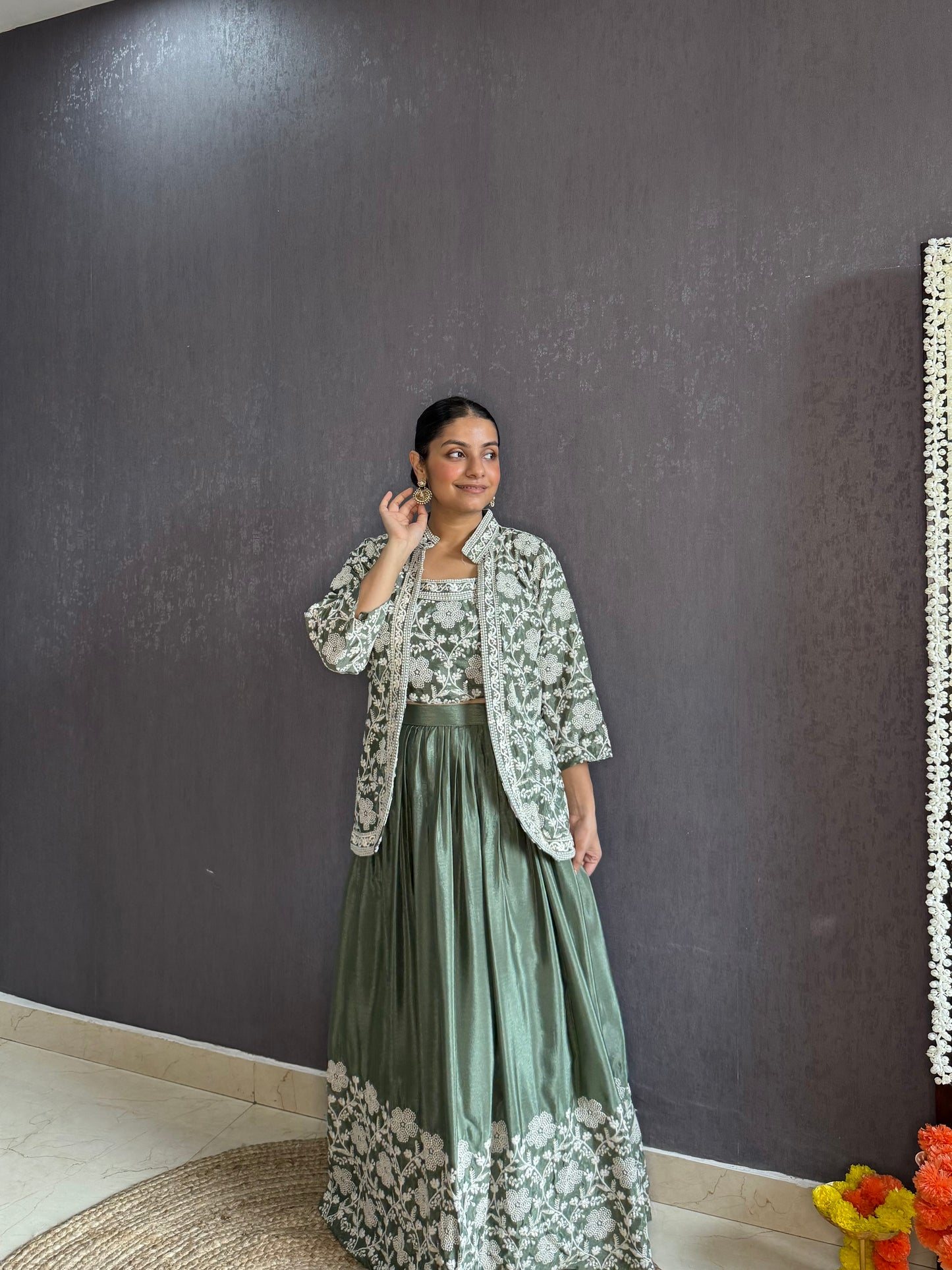 Lehenga jacket lucknowi embroidered dress
