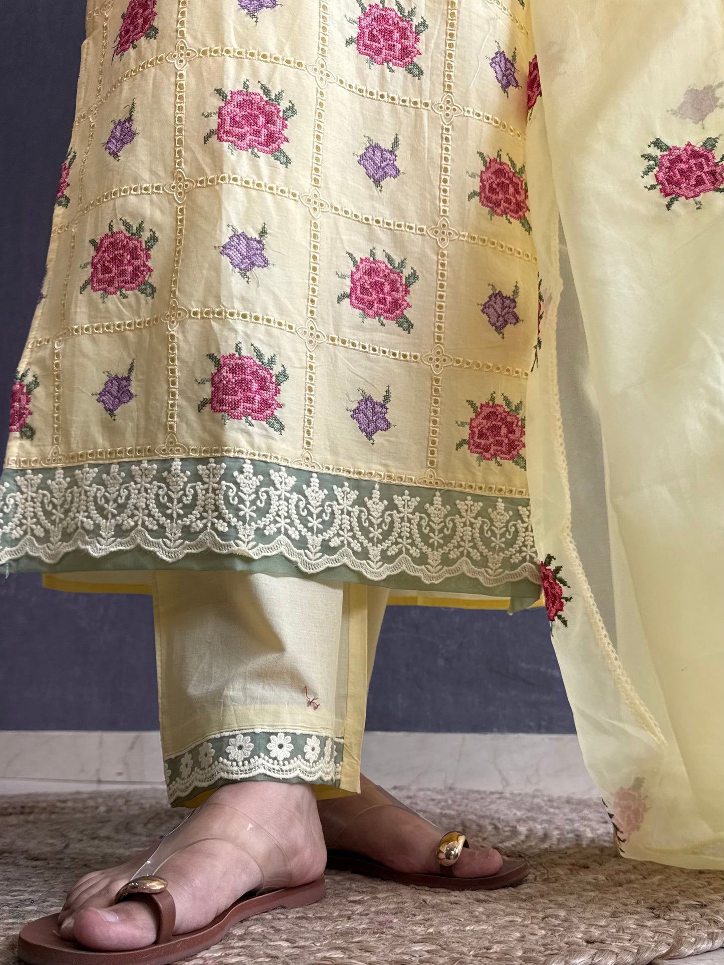 Cotton roses designer suit
