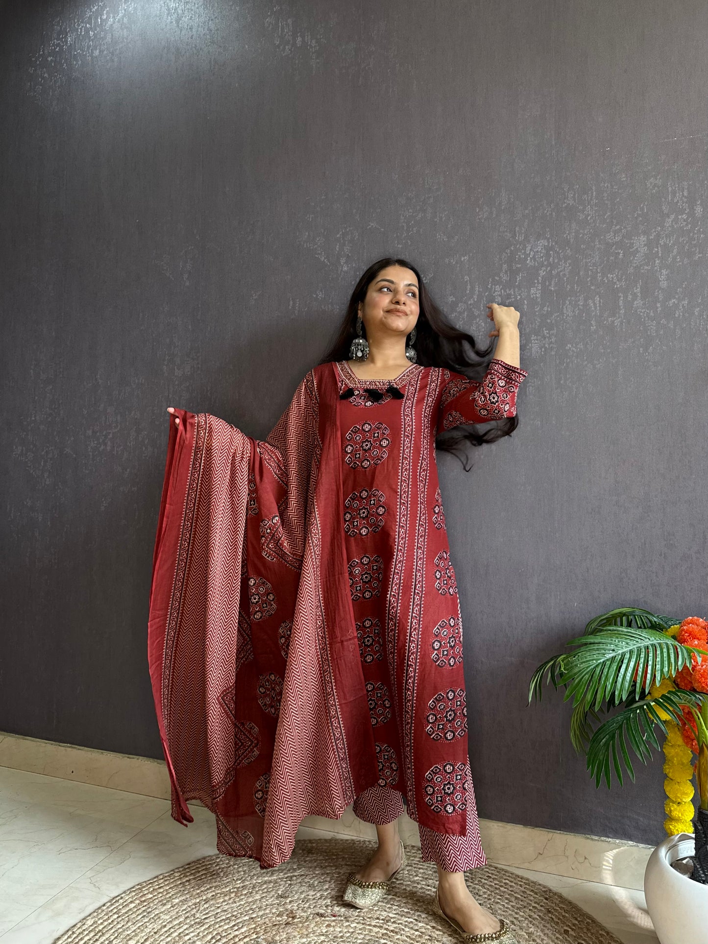 Pure cotton ajrakh print suit set