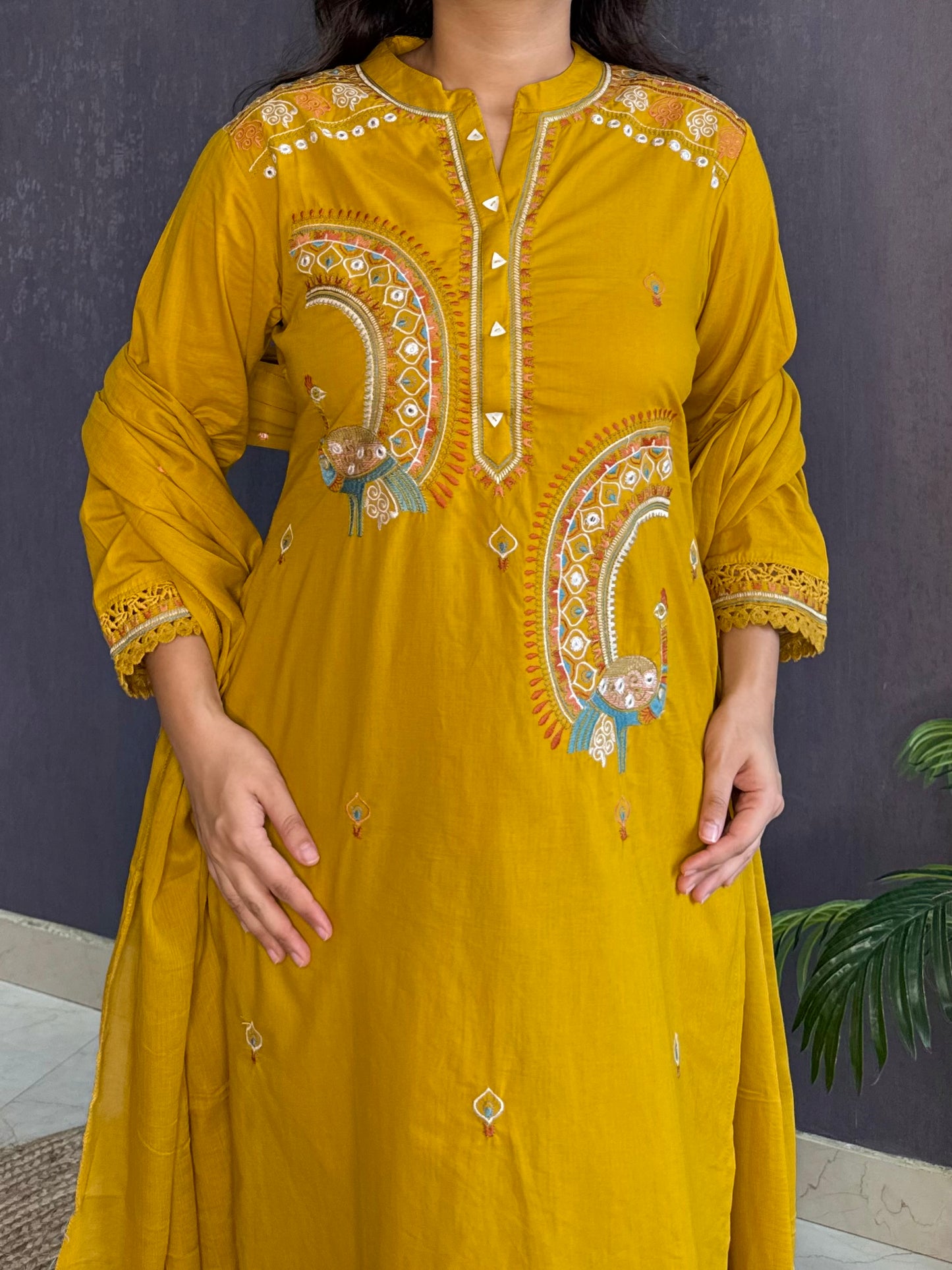 Pure cotton tulip pants peacock suit set