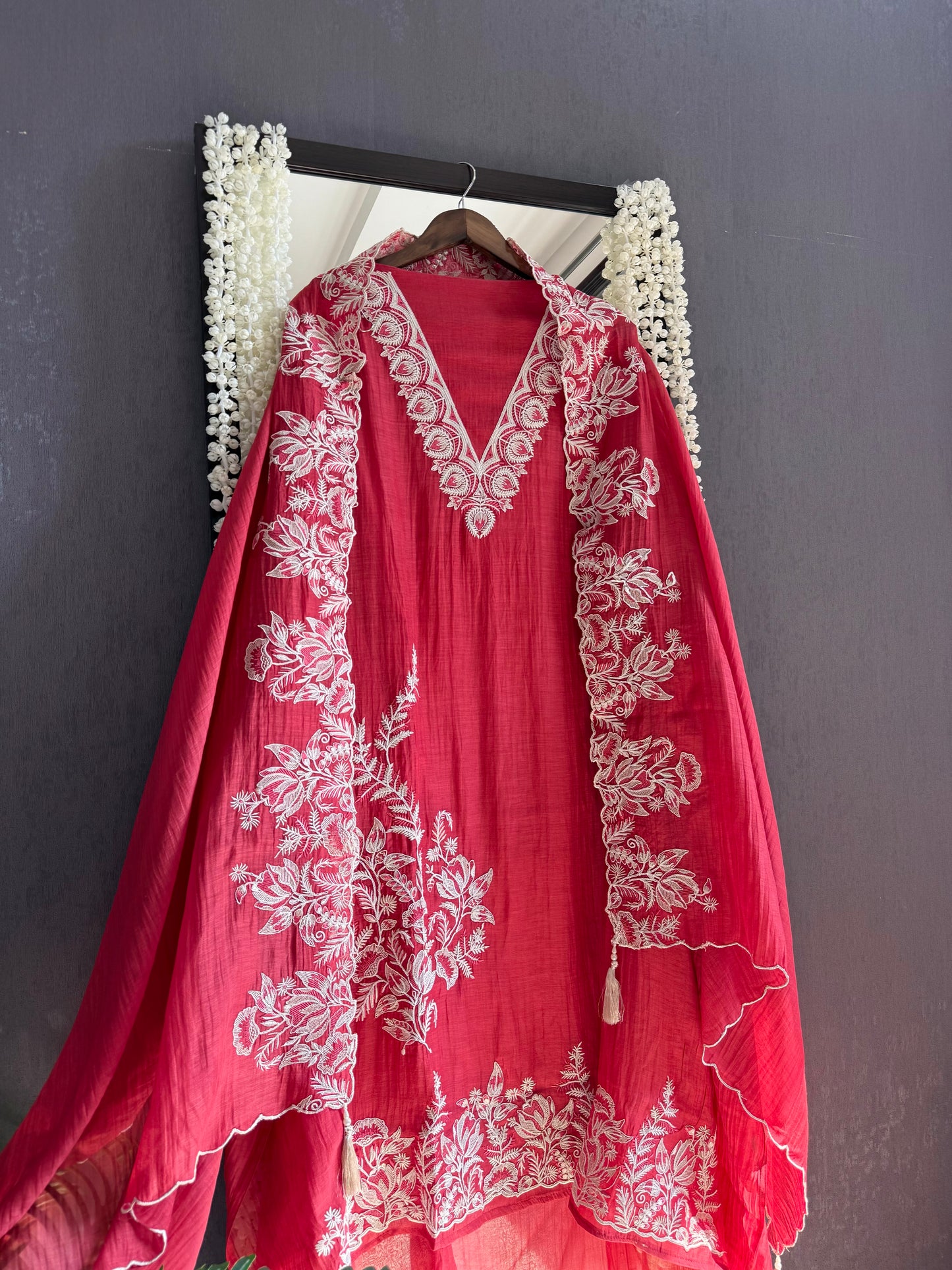 Luxurious aari work Mul chanderi suit