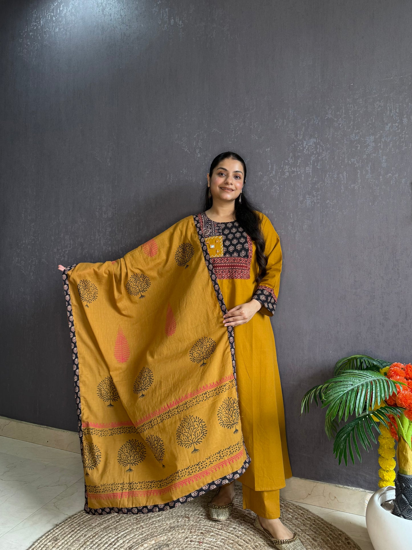 Mirror ajrakh A line suit set