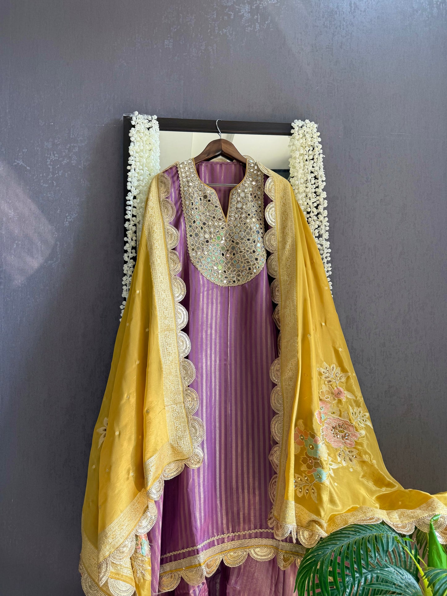 Premium Mirror work tissue benarsi suit