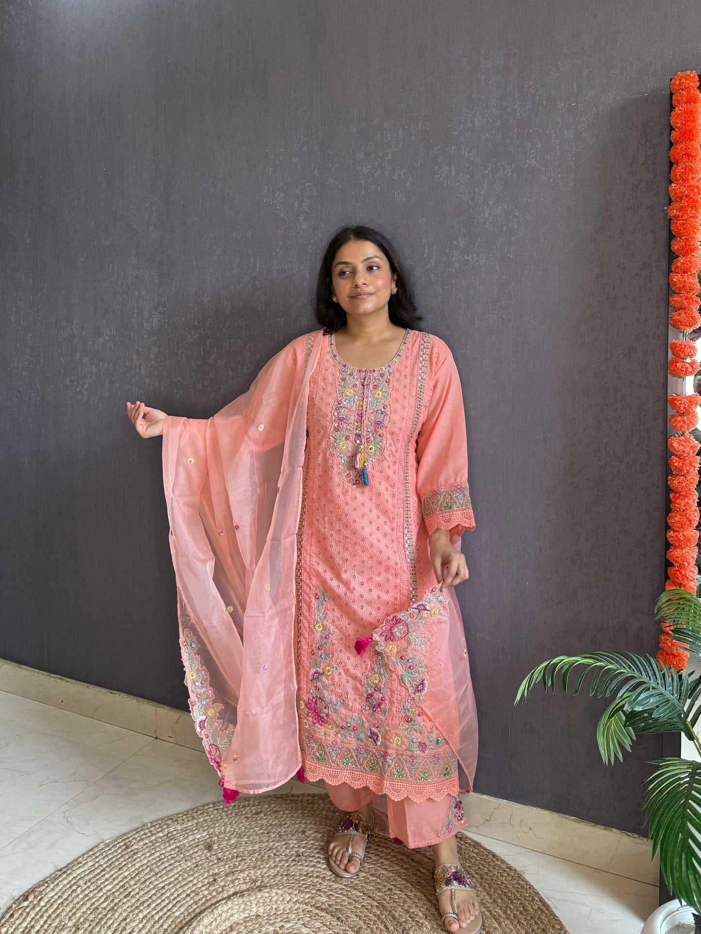 Cotton schiffili designer suit