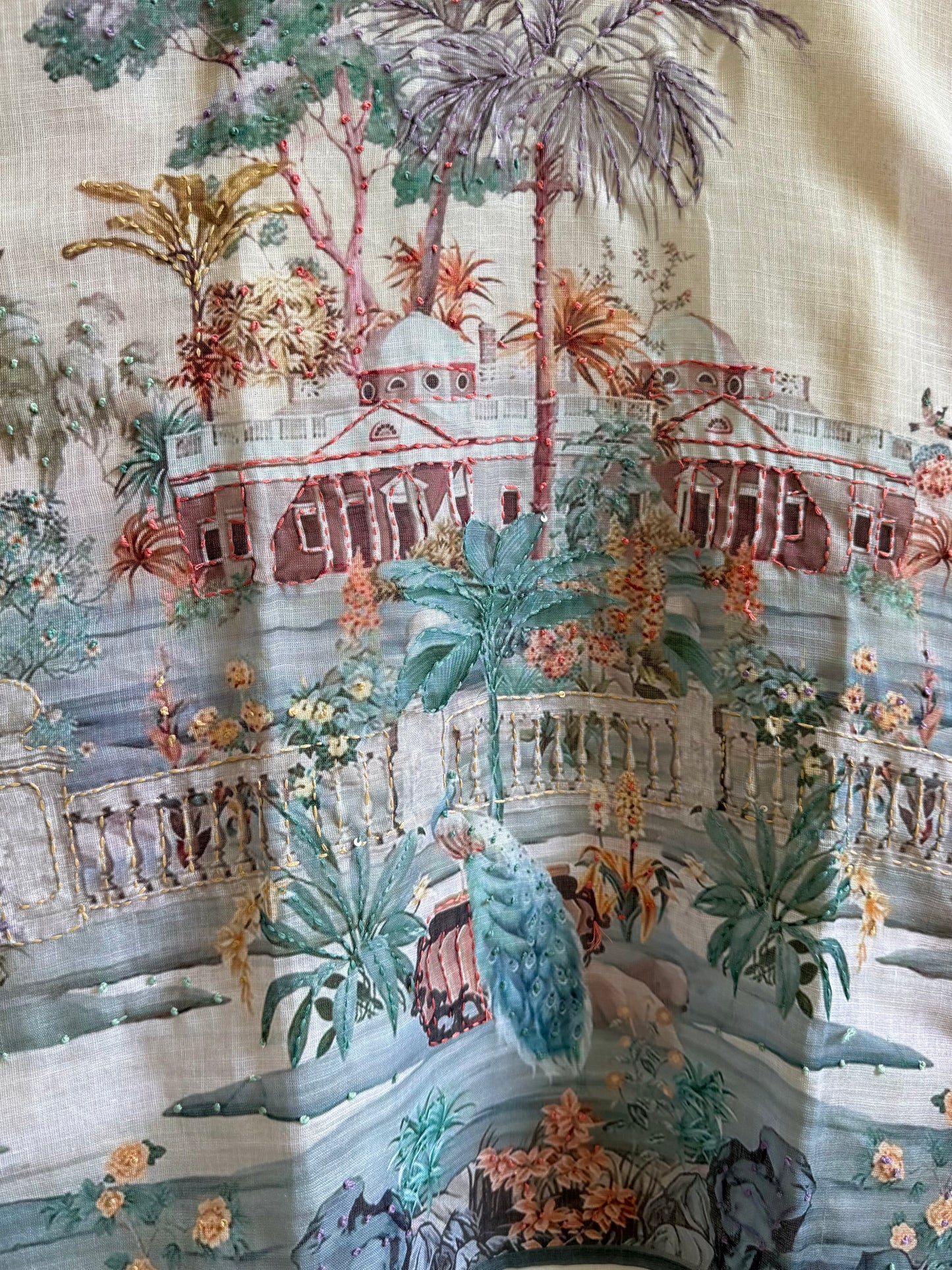 Pure linen frenchknot kantha work suit