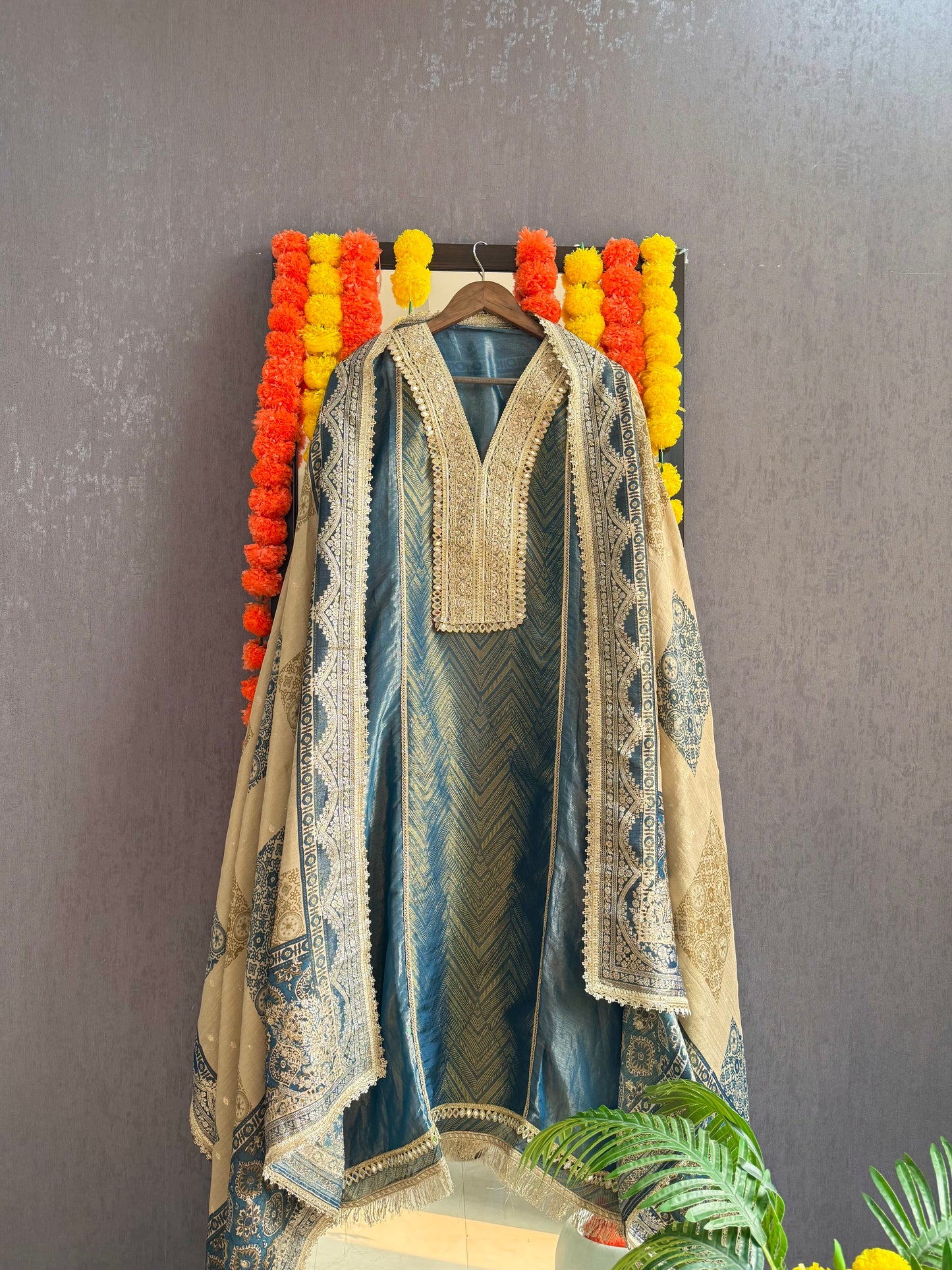 Luxurious Tissue silk Aari work suit
