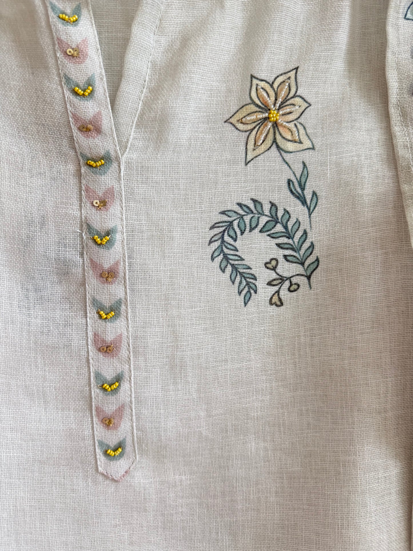 Pure linen florals handwork suit