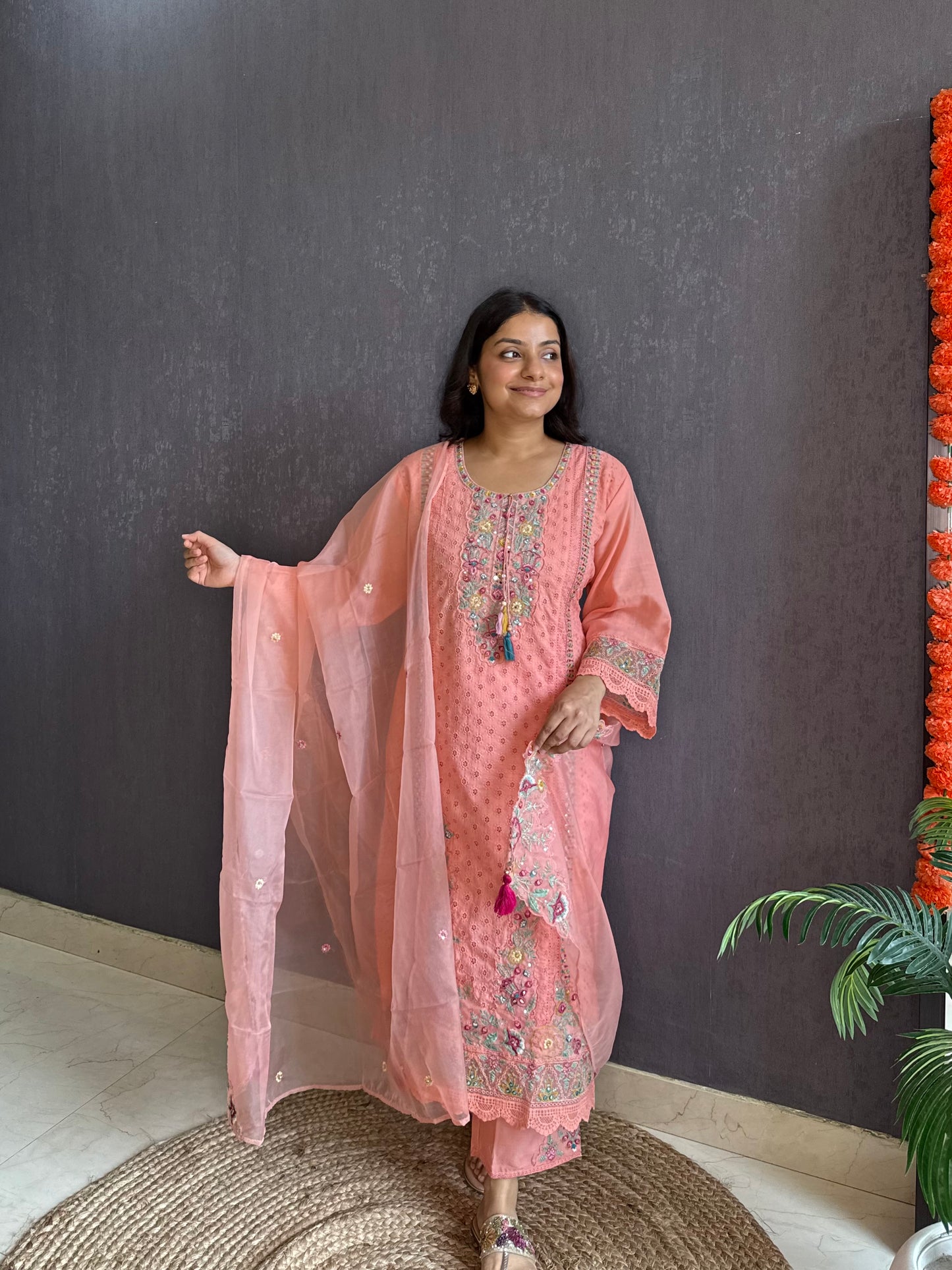 Cotton schiffili designer suit