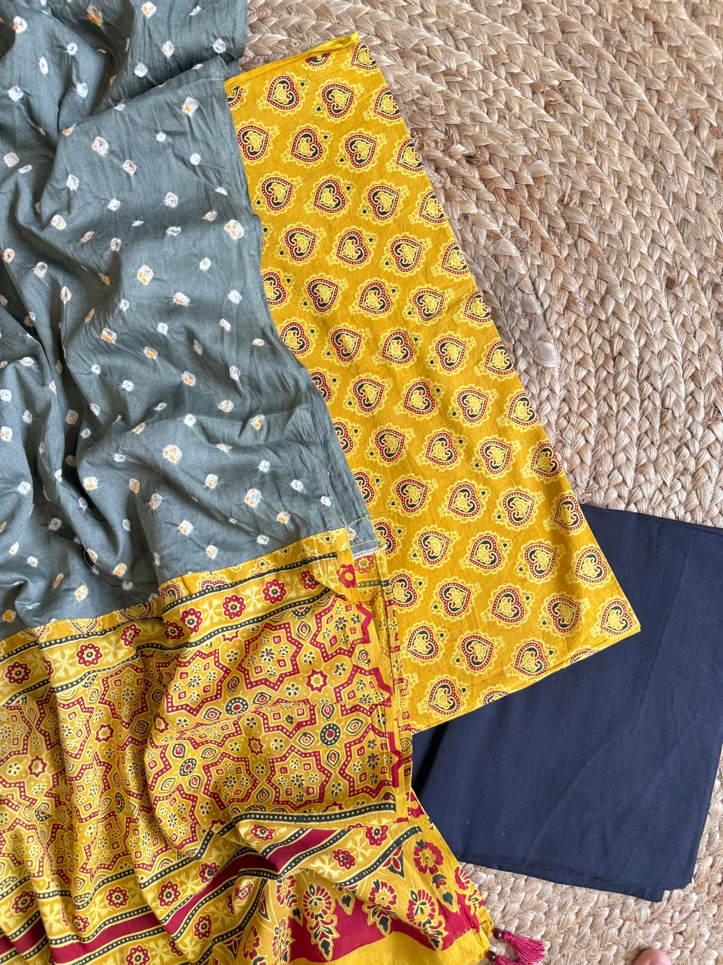 Pure cotton ajrakh bandhani suits