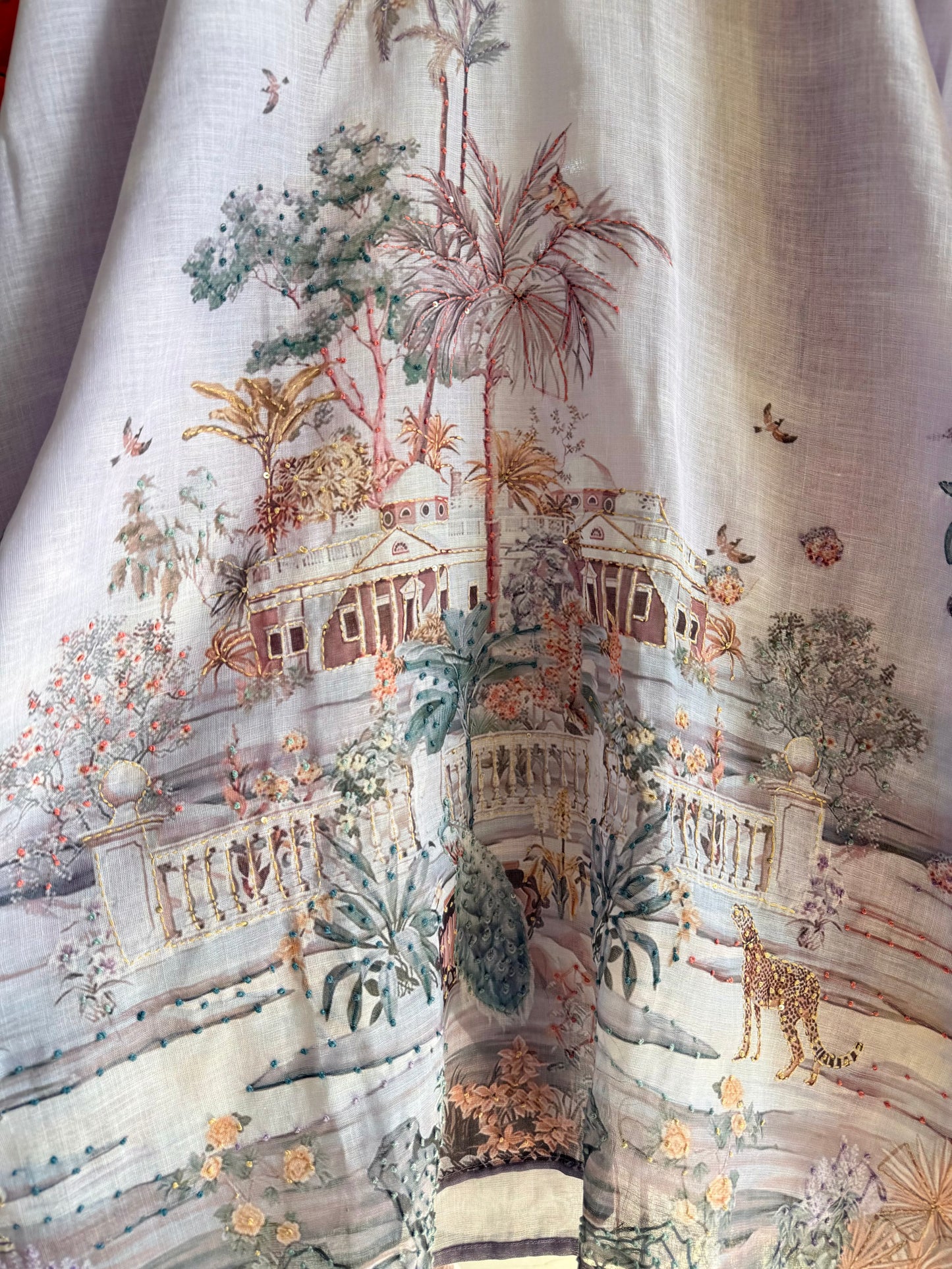 Pure linen frenchknot kantha work suit