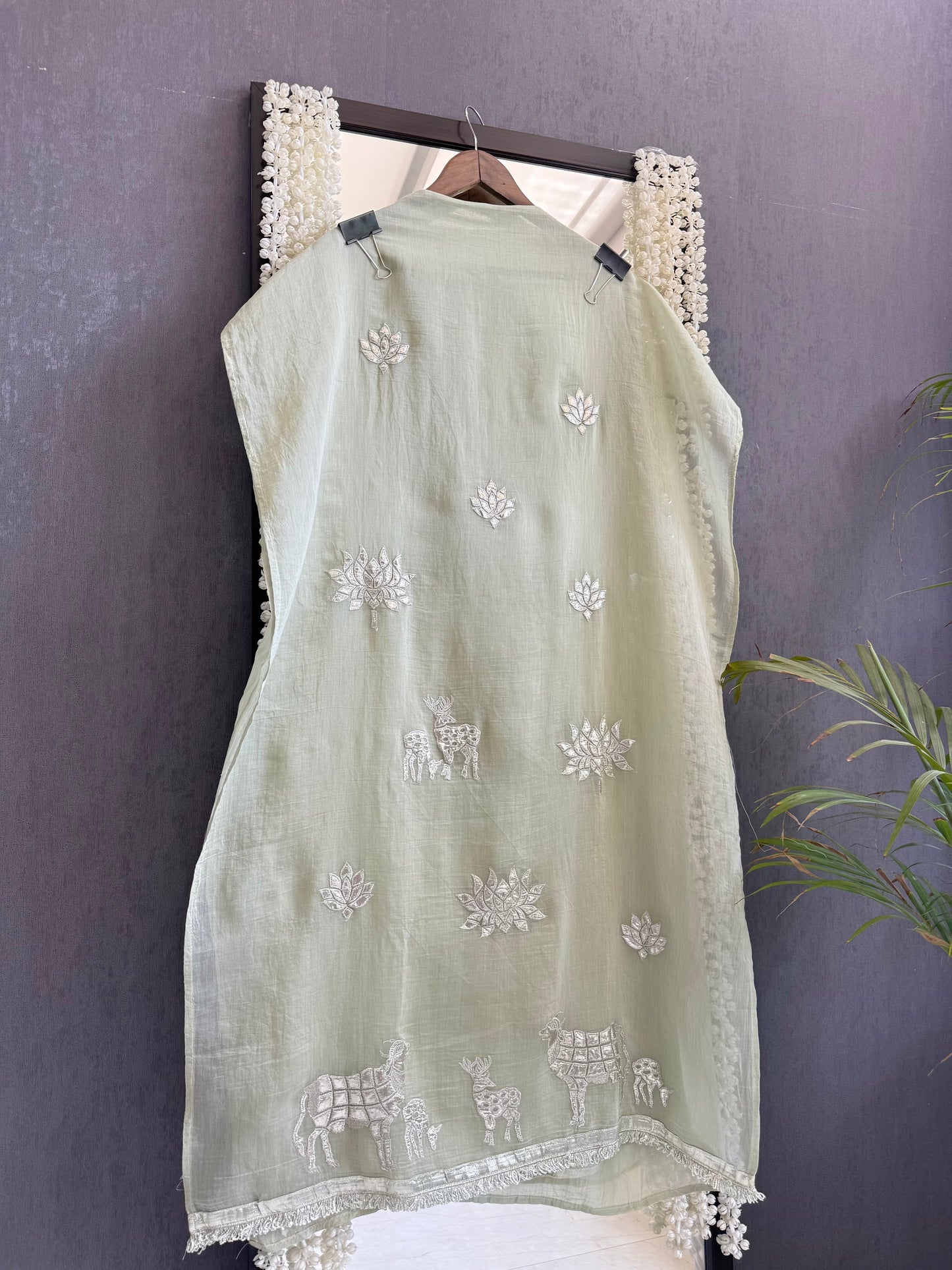 Luxurious Mul chanderi gota appliqué work suit