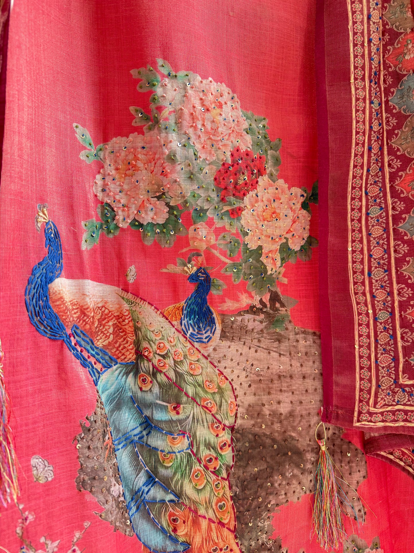 Pure linen peacock kantha work suit