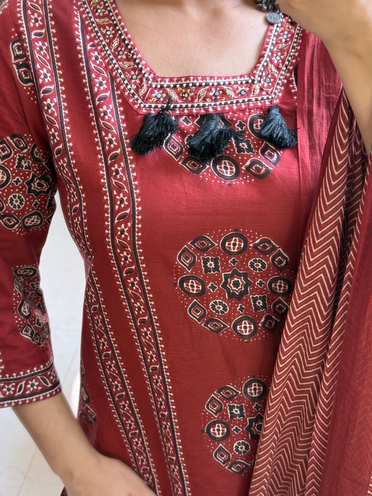 Pure cotton ajrakh print suit set