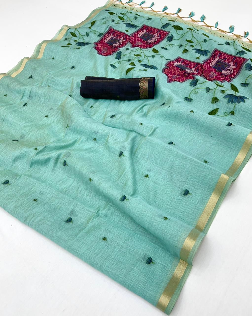 Pichwai Jamdani Linen saree