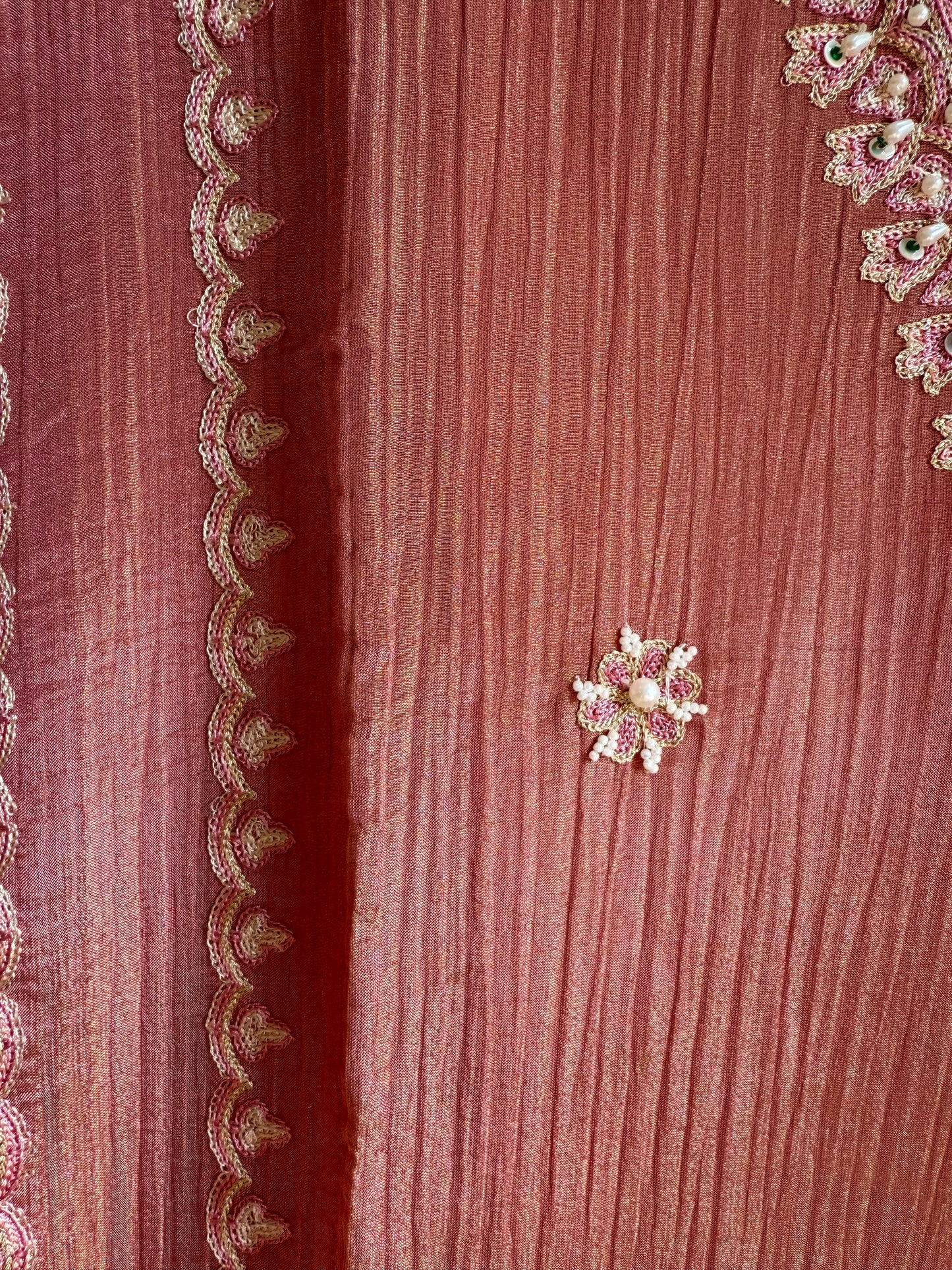 Crush tissue kashmiri aari work suit