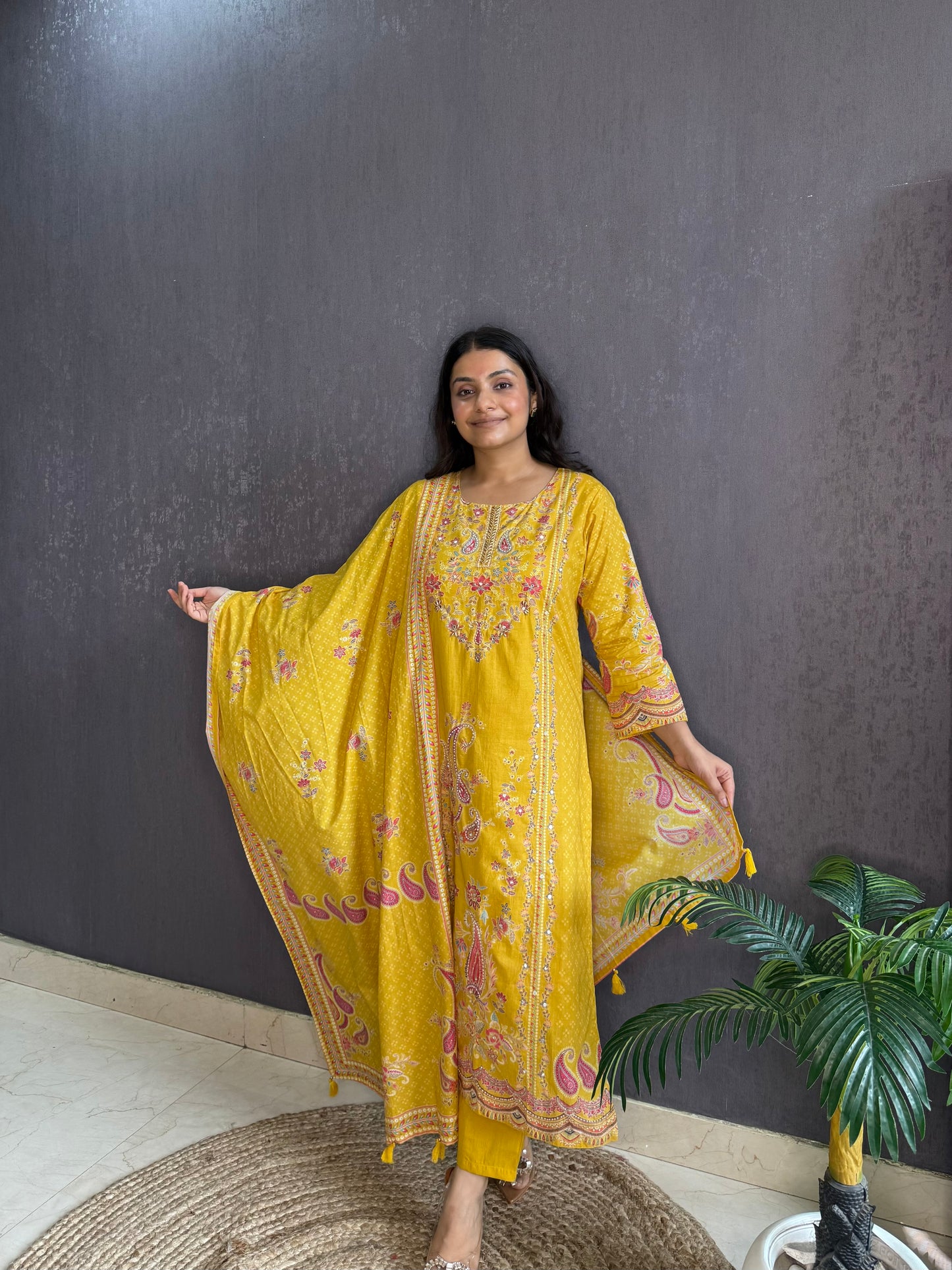 Pure cotton printed handwork kurta set