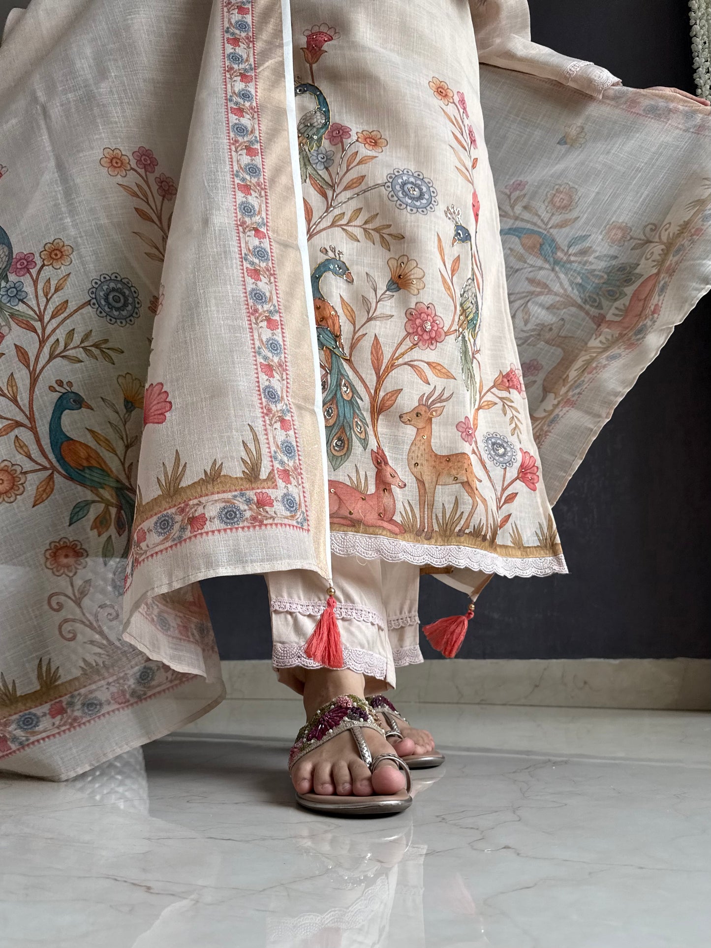 Linen deers peacock kurta set