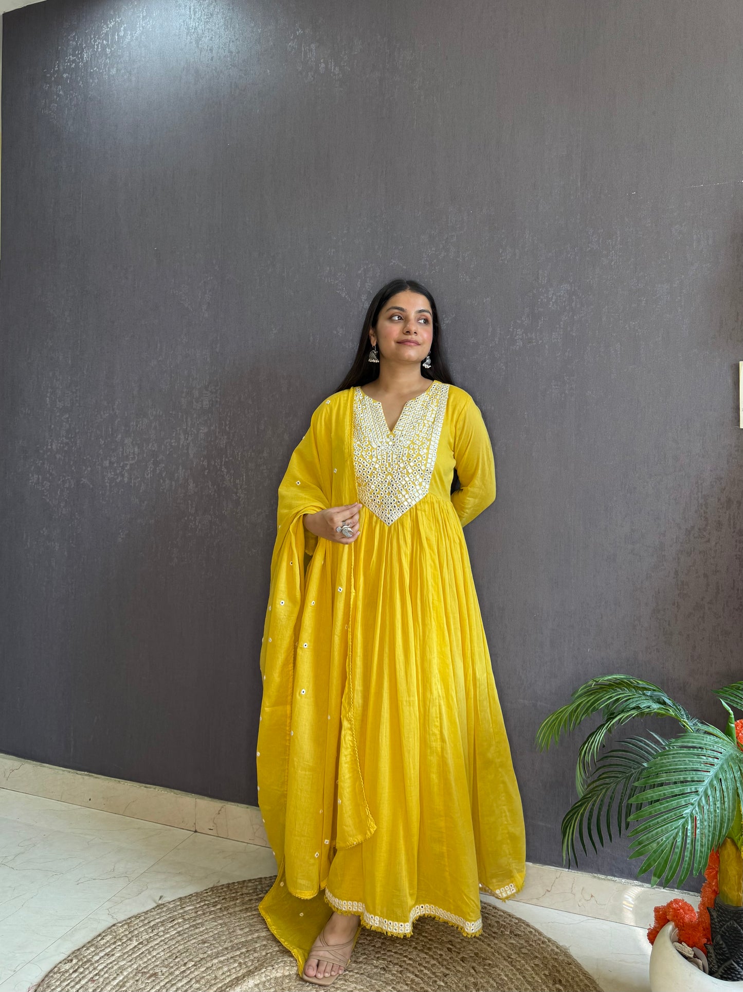 Mal cotton mirror embroidered Anarkali