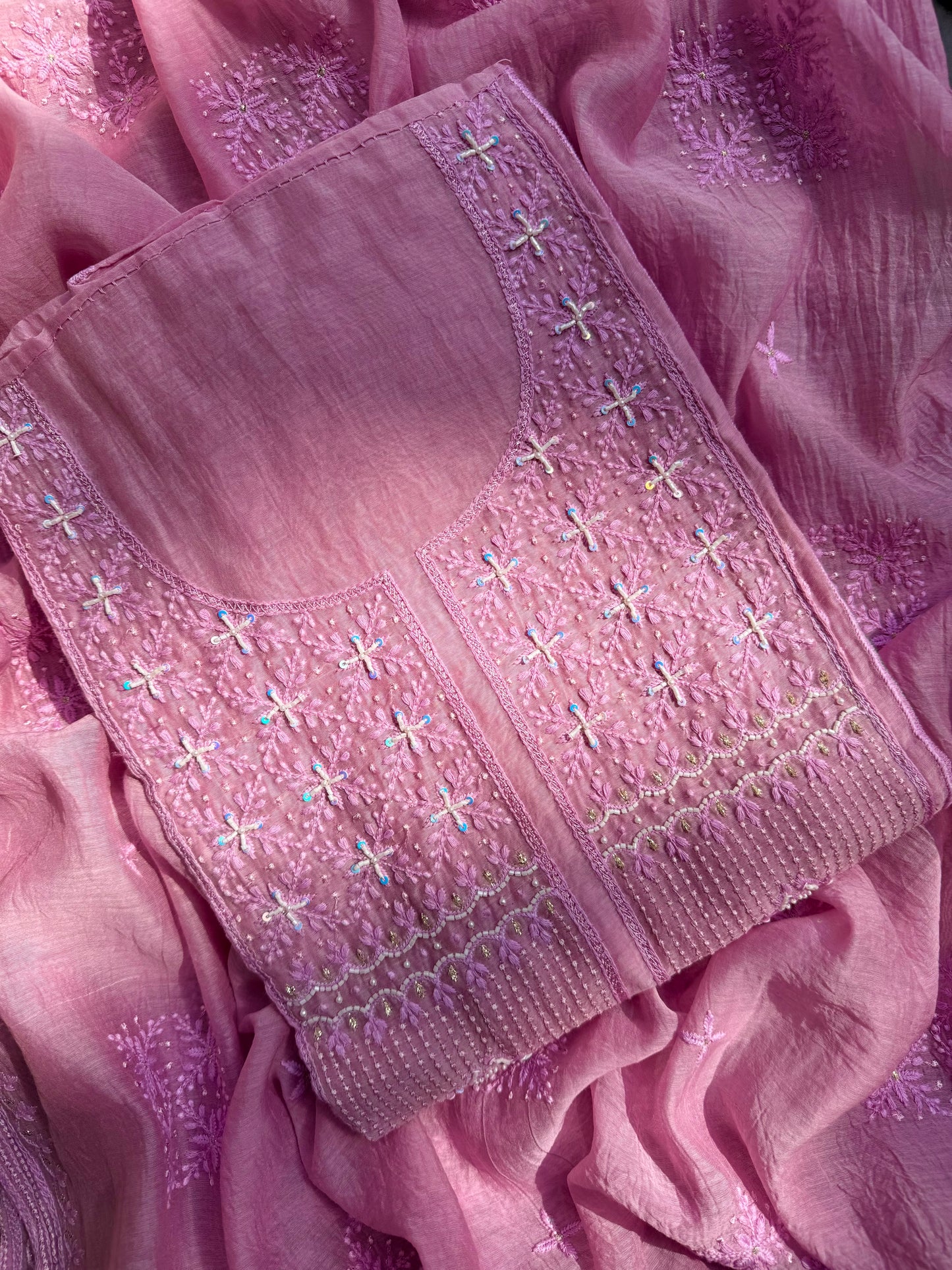 Luxurious Mul chanderi lucknowi handwork suit
