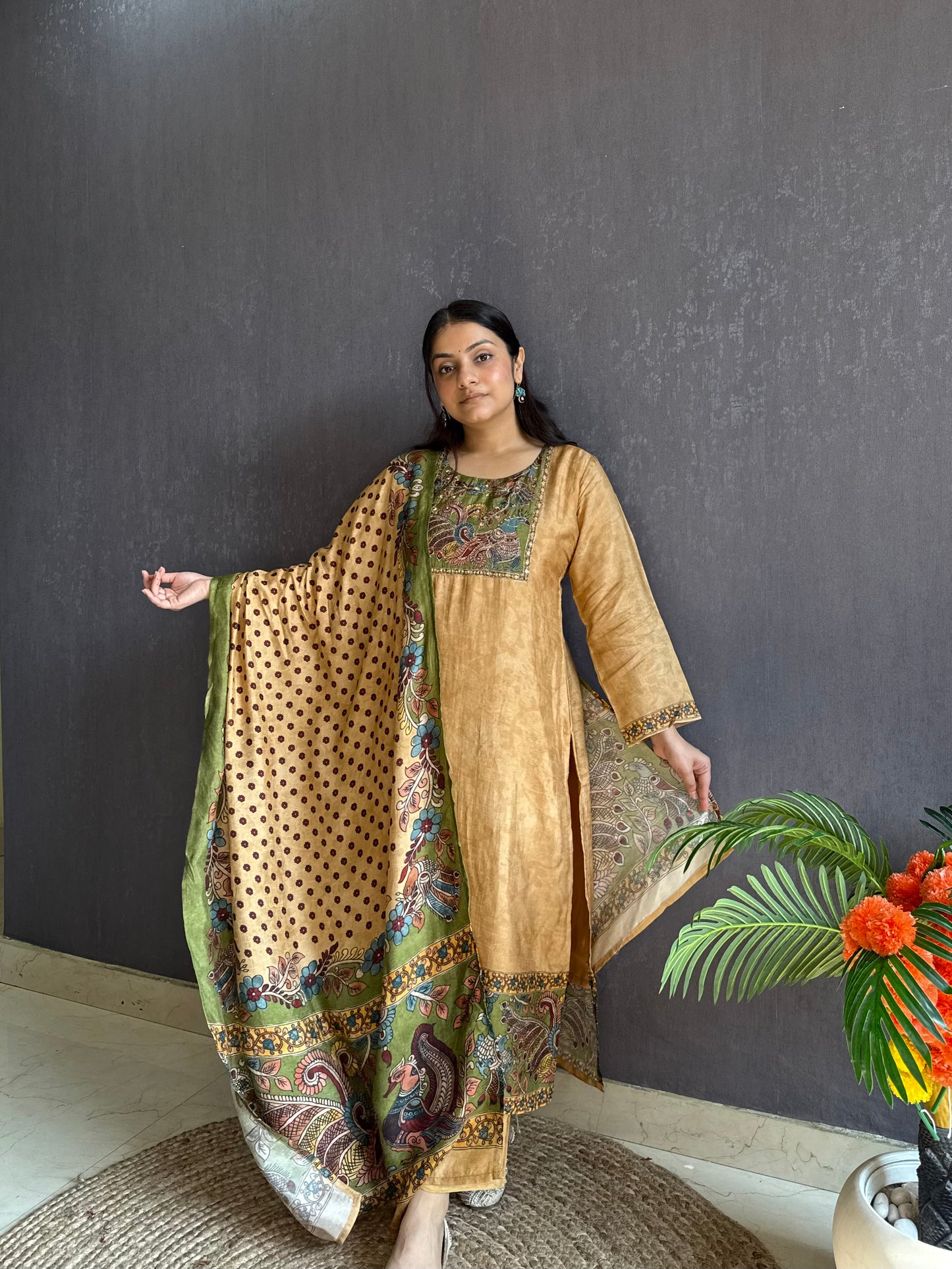 Tussar kalamkari suit set