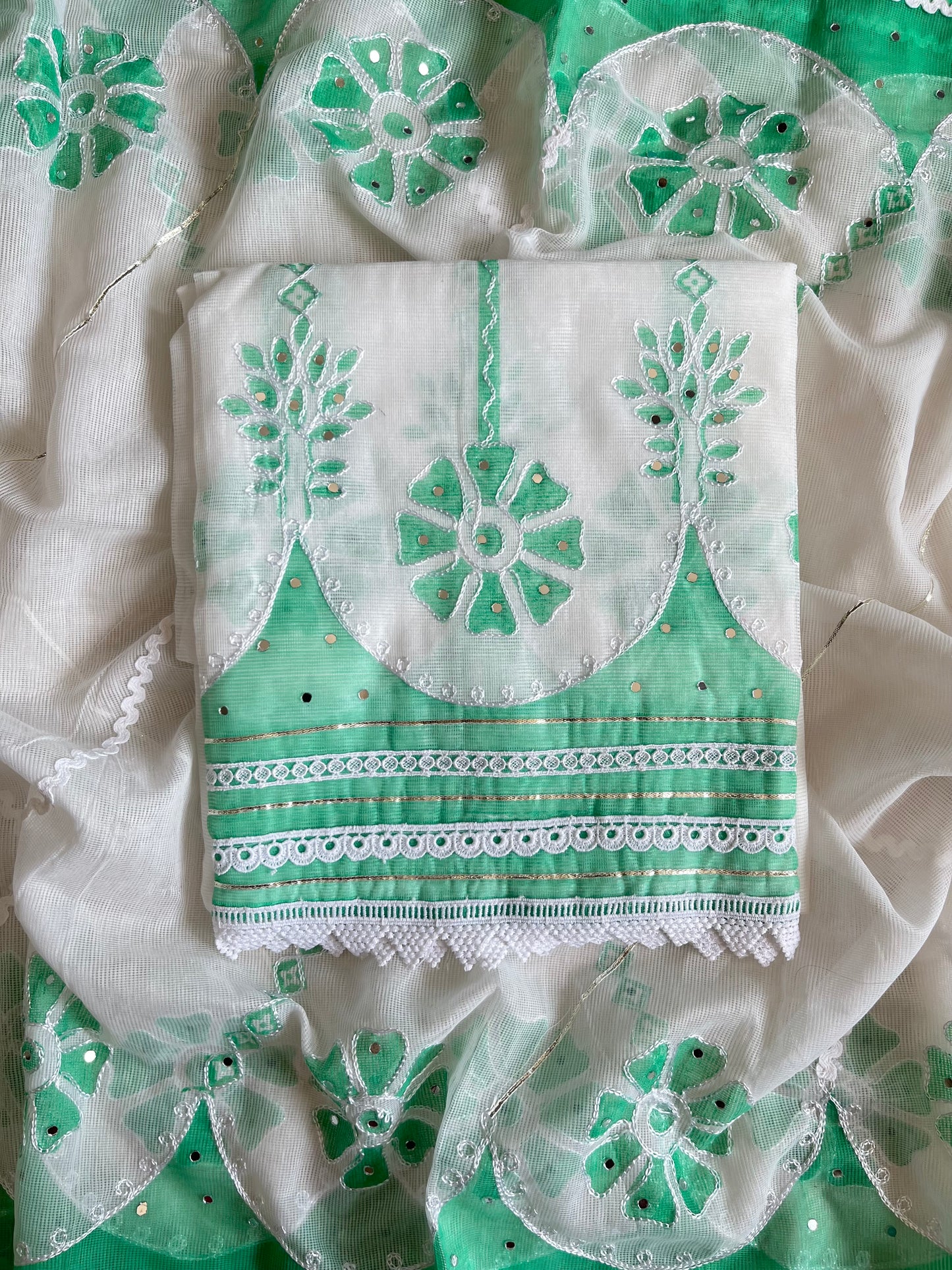 Kota doria aari work handpainted suits