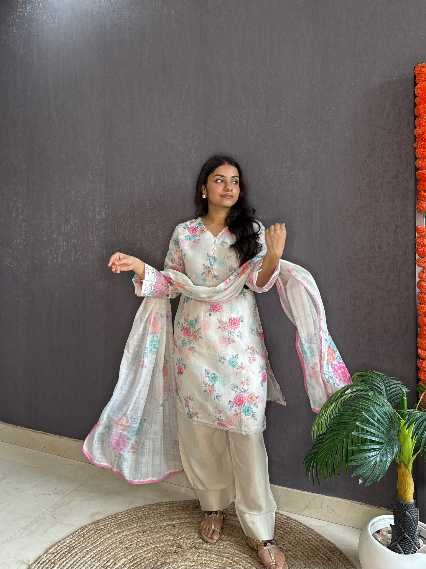 Linen cotton printed farshi kurta set