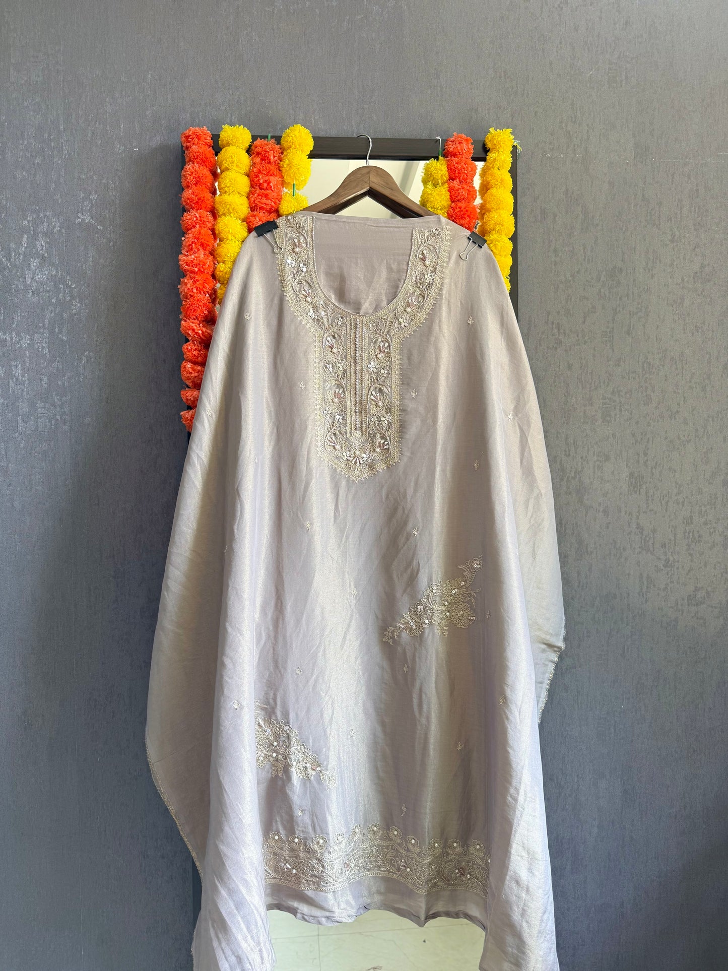 Premium tissue silk hand embroidered suit
