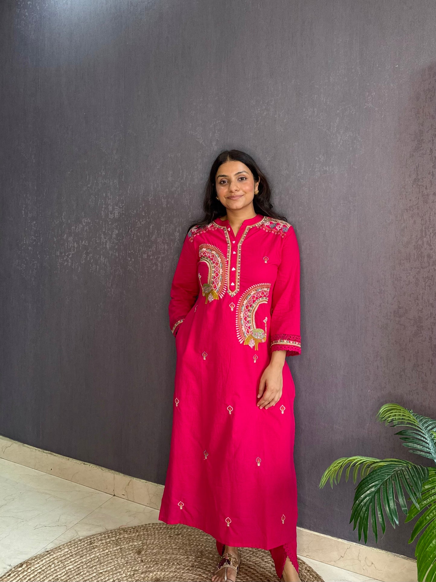 Pure cotton tulip pants peacock suit set