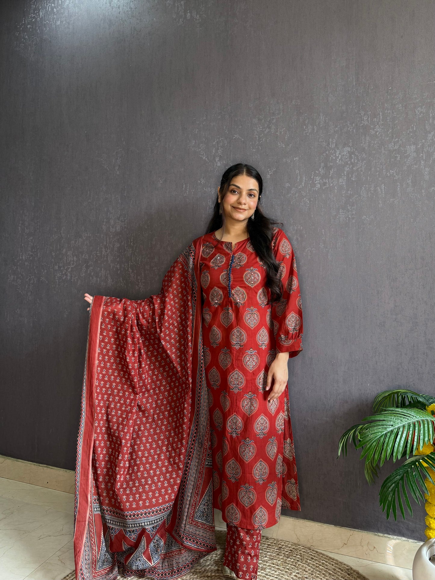 Pure cotton anaar ajrakh print suit set